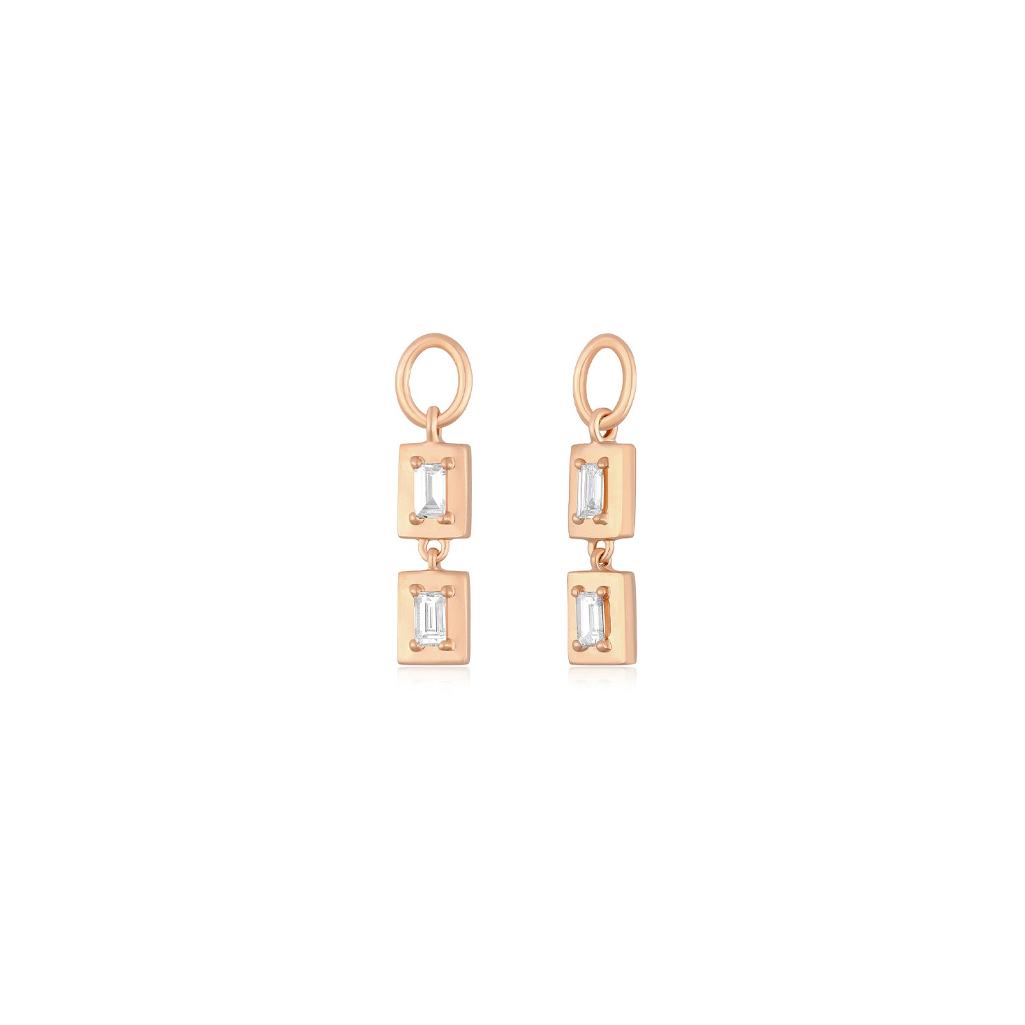 Gold Frame Double Baguette Diamond Huggie Charm
