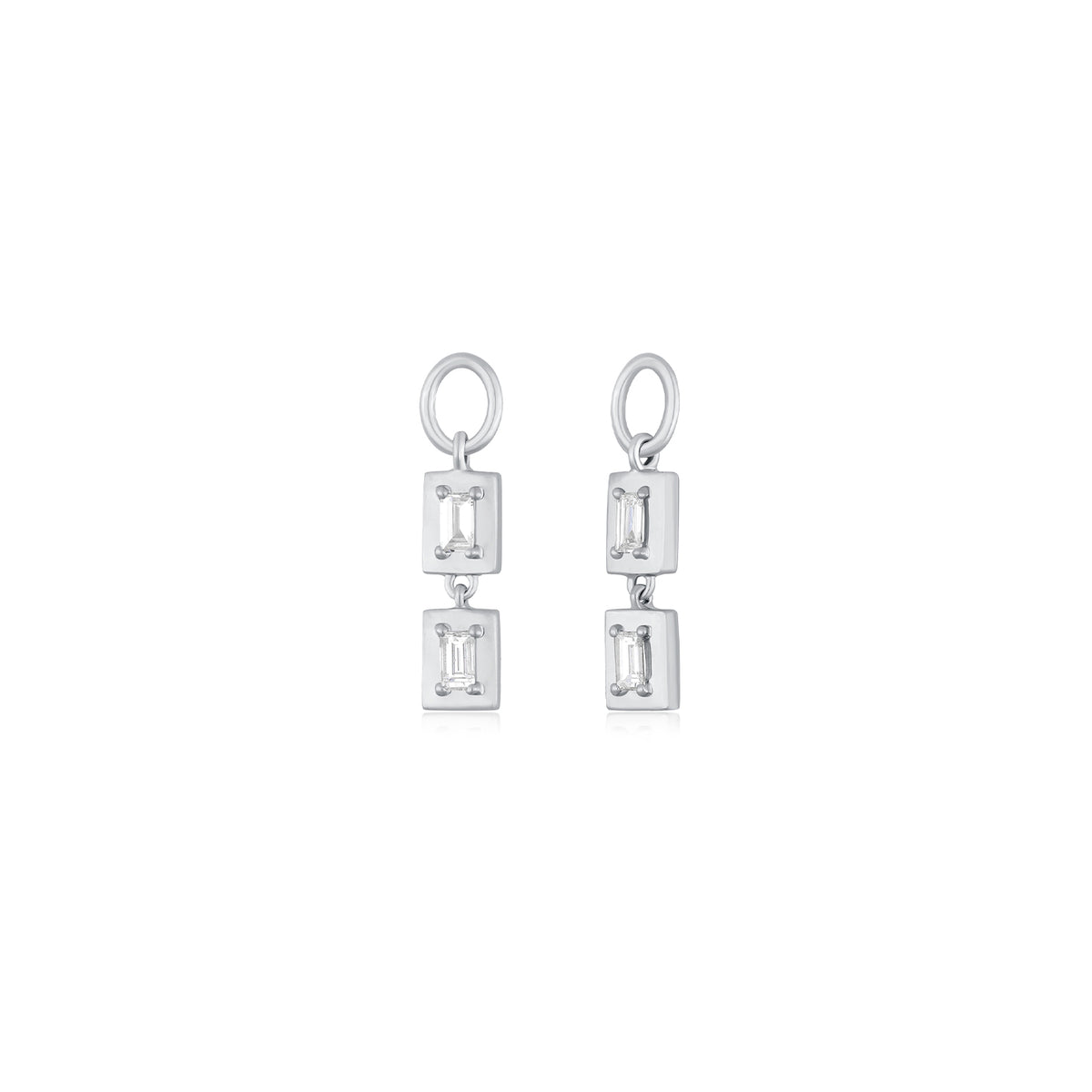 Gold Frame Double Baguette Diamond Huggie Charm