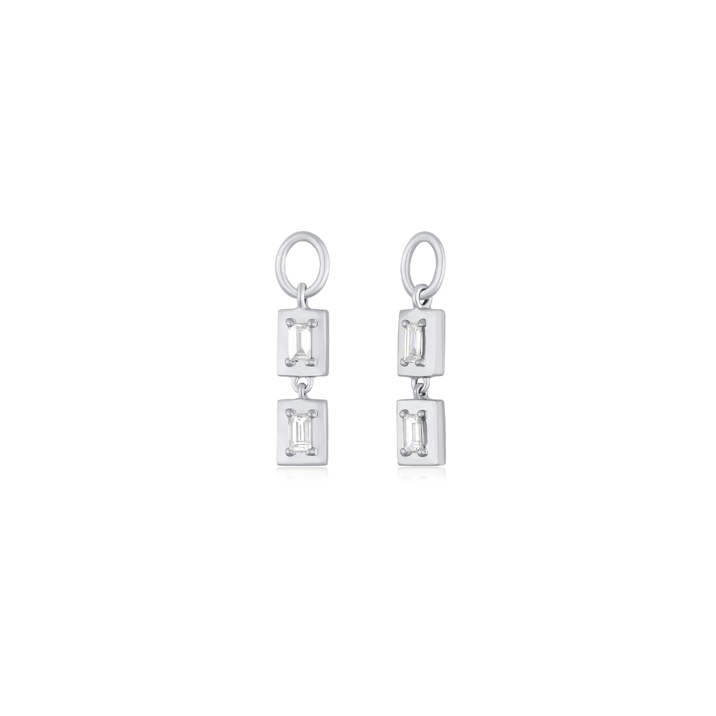 Gold Frame Double Baguette Diamond Huggie Charm