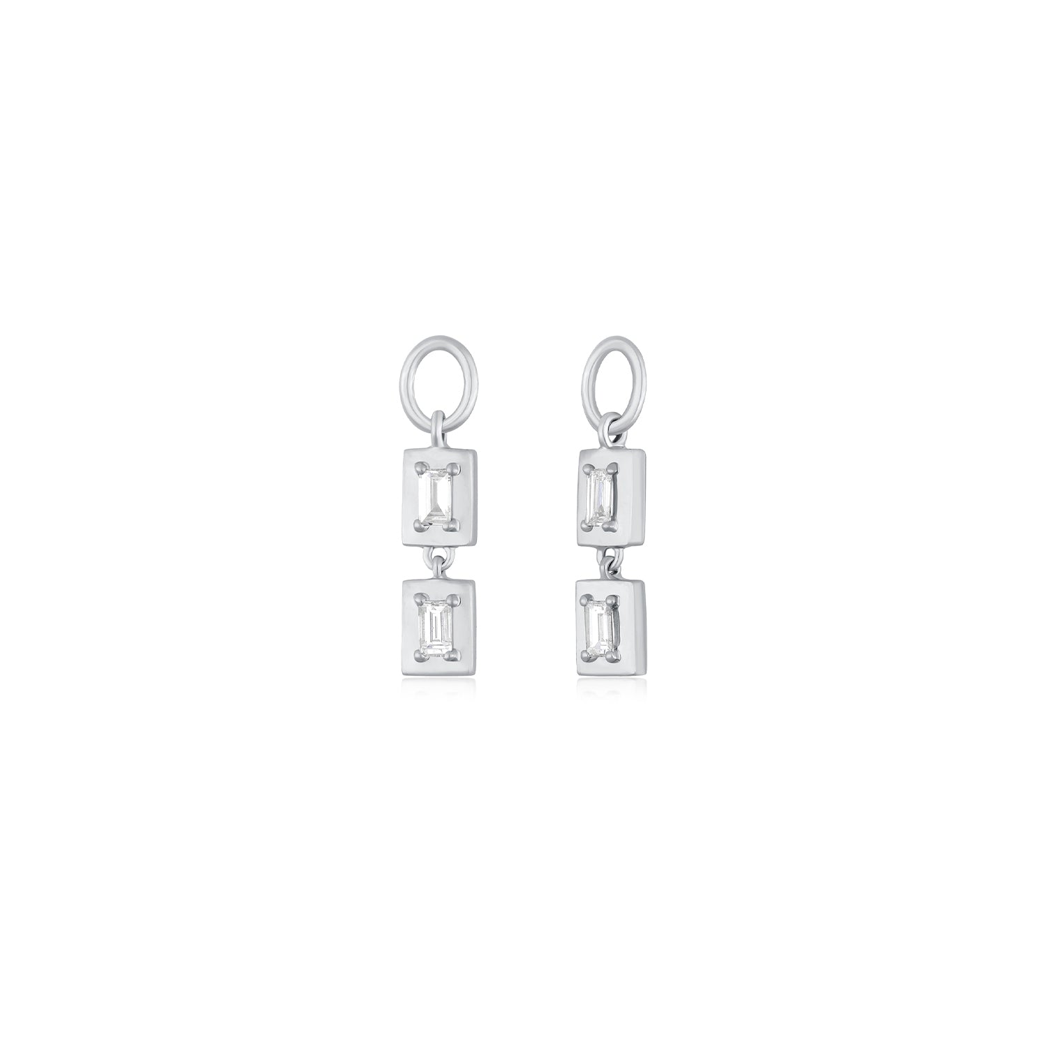 Gold Frame Double Baguette Diamond Huggie Charm