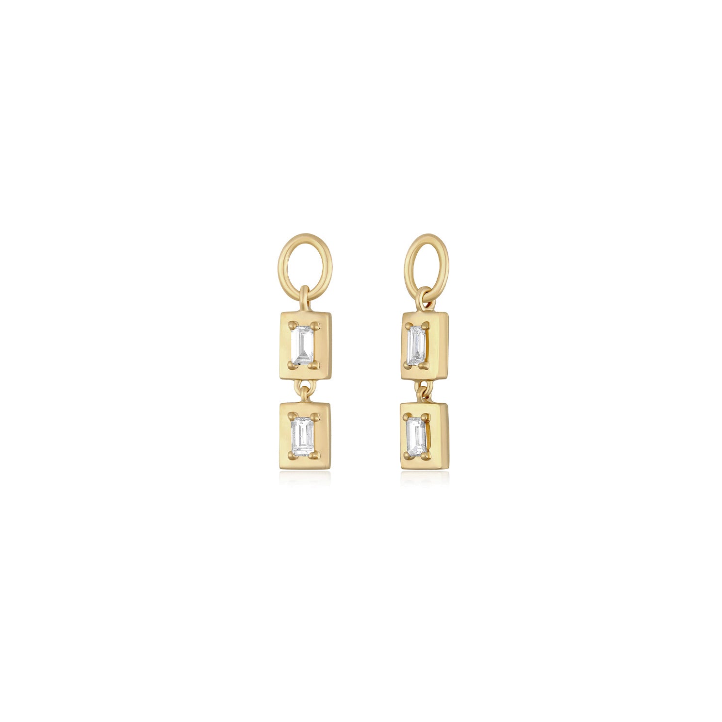 Gold Frame Double Baguette Diamond Huggie Charm