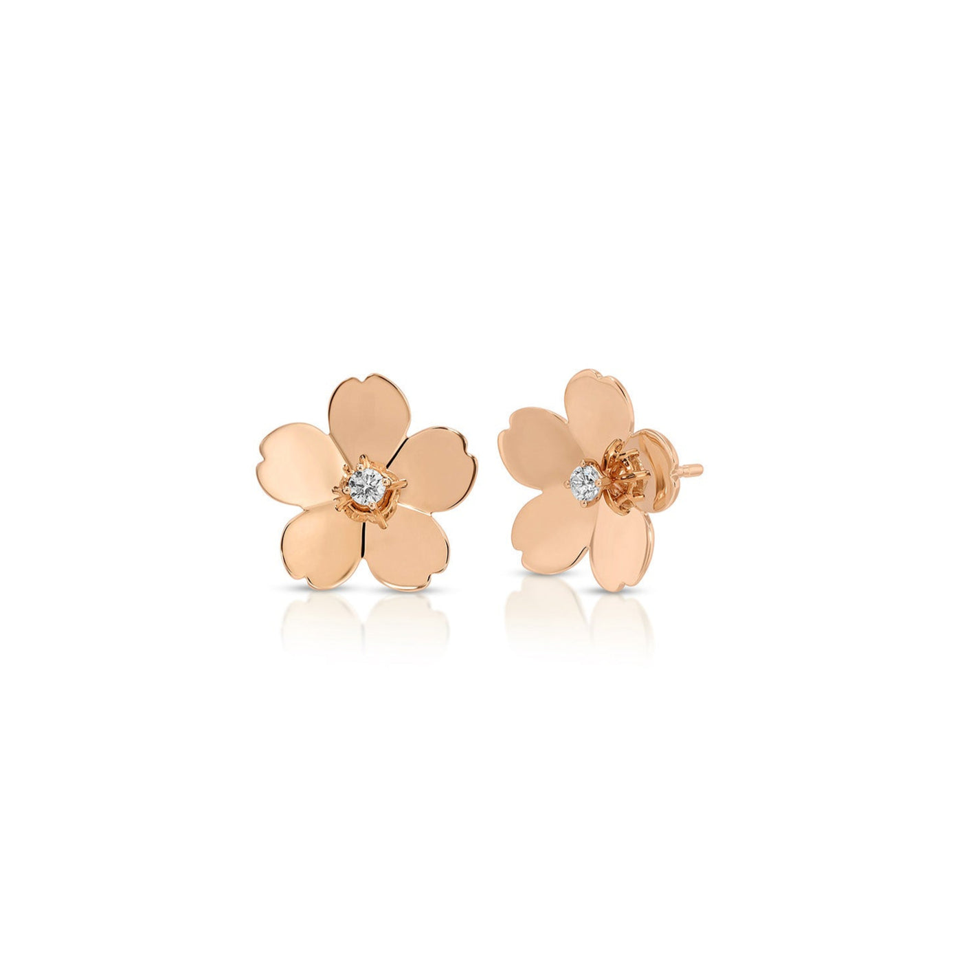 Gold and Diamond Jumbo Cherry Blossom Stud Earrings