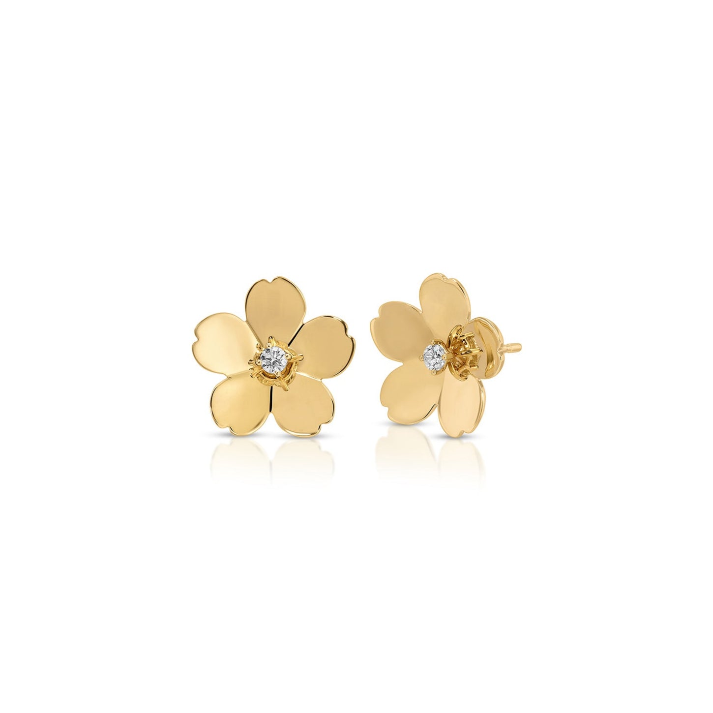 Gold and Diamond Jumbo Cherry Blossom Stud Earrings