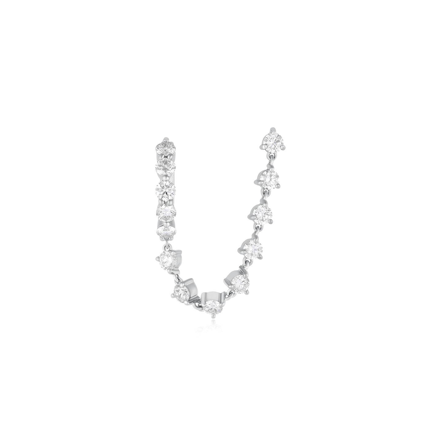 Jumbo Diamond Mini Huggie and Prong Set Chain Stud Earring
