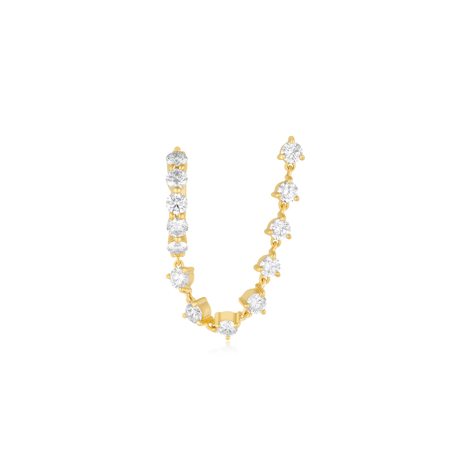 Jumbo Diamond Mini Huggie and Prong Set Chain Stud Earring