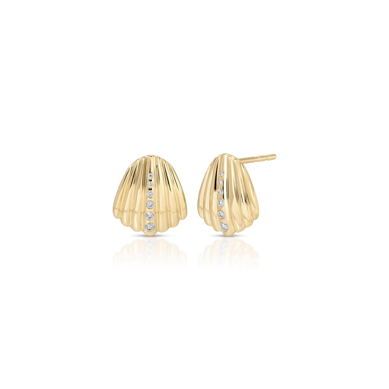 Gold and Diamond Shell Stud Earrings