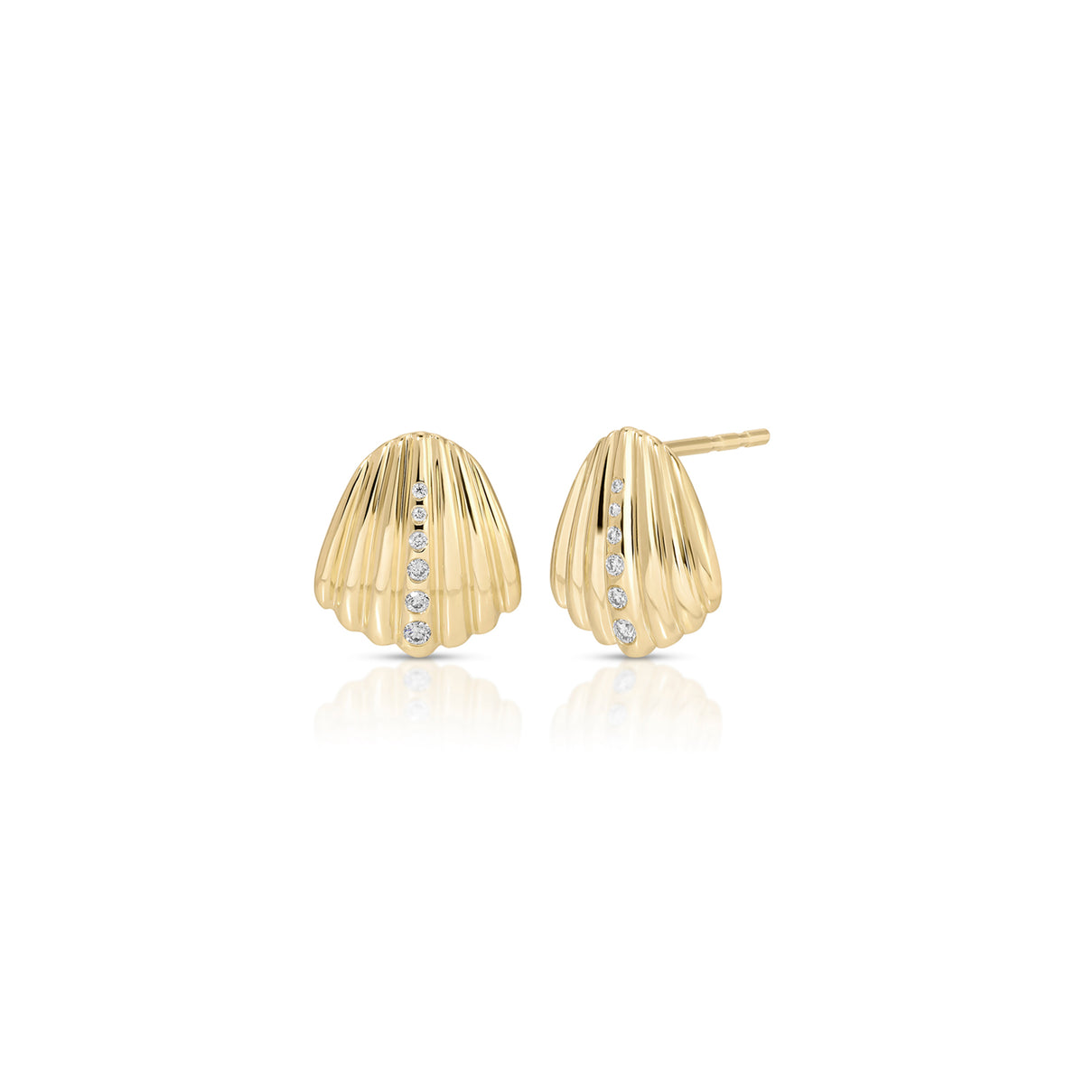 Gold and Diamond Shell Stud Earrings