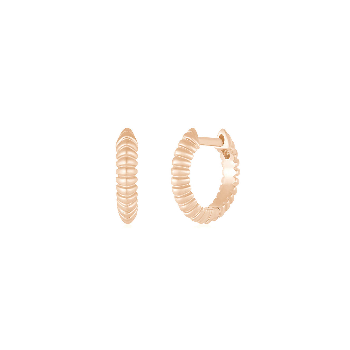 Gold Fluted Knife Edge Mini Huggie Earrings