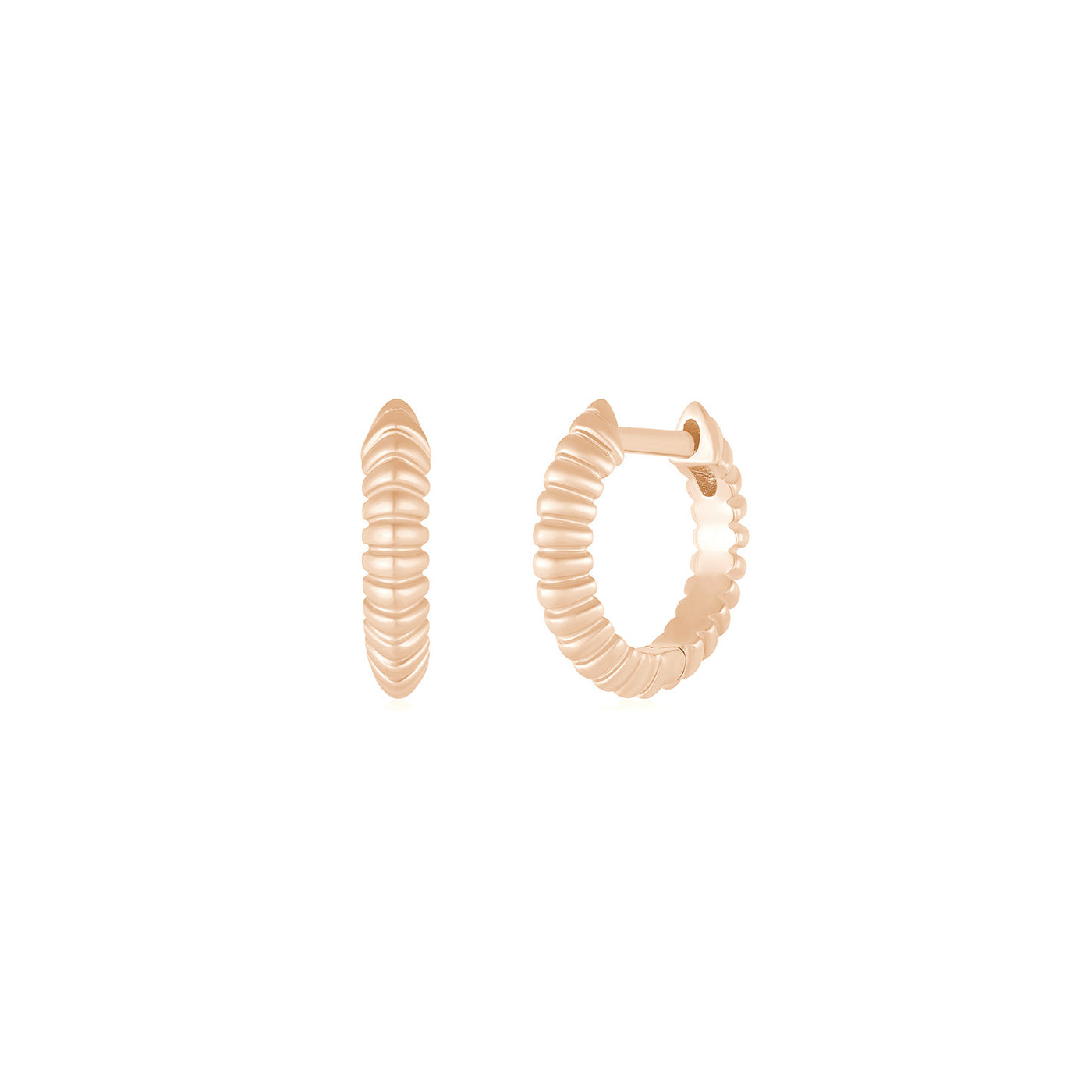 Gold Fluted Knife Edge Mini Huggie Earrings