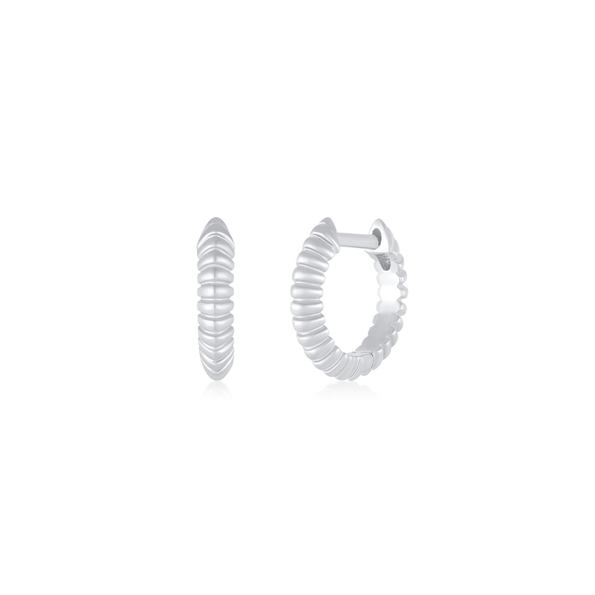 Gold Fluted Knife Edge Mini Huggie Earrings