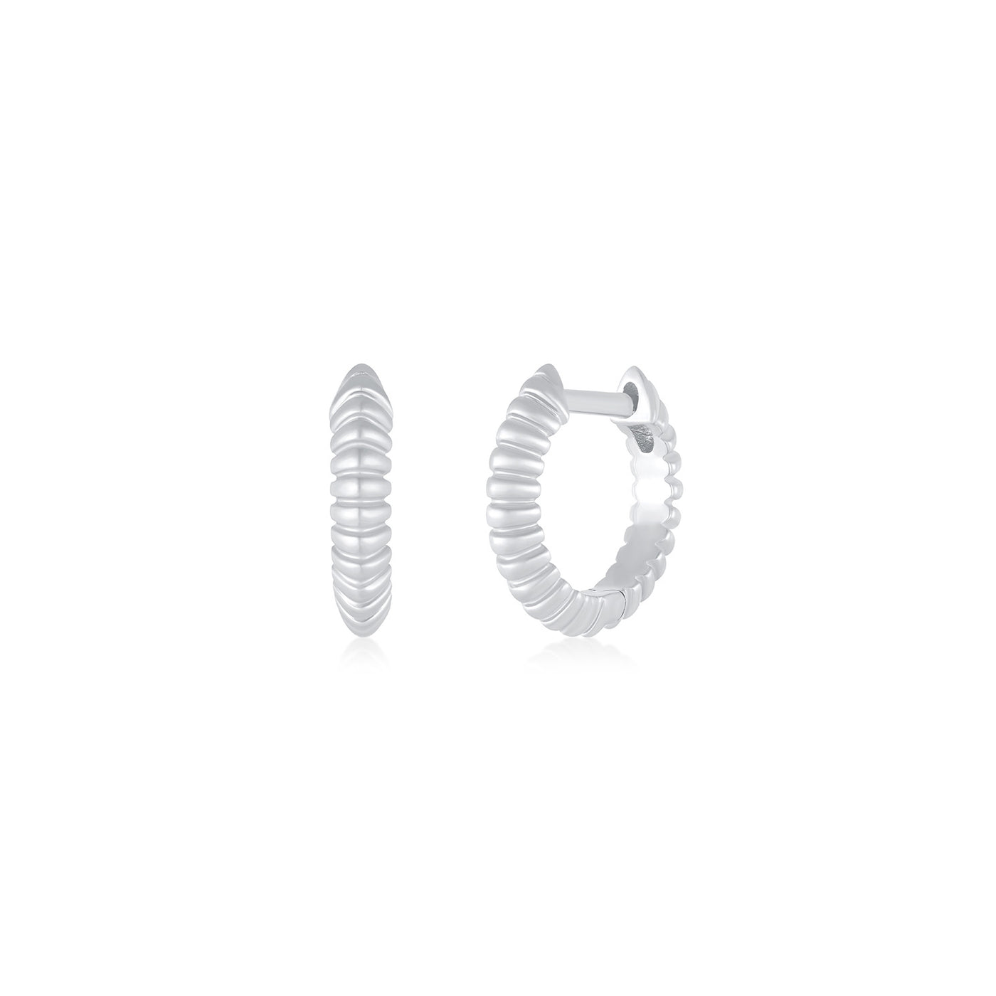Gold Fluted Knife Edge Mini Huggie Earrings
