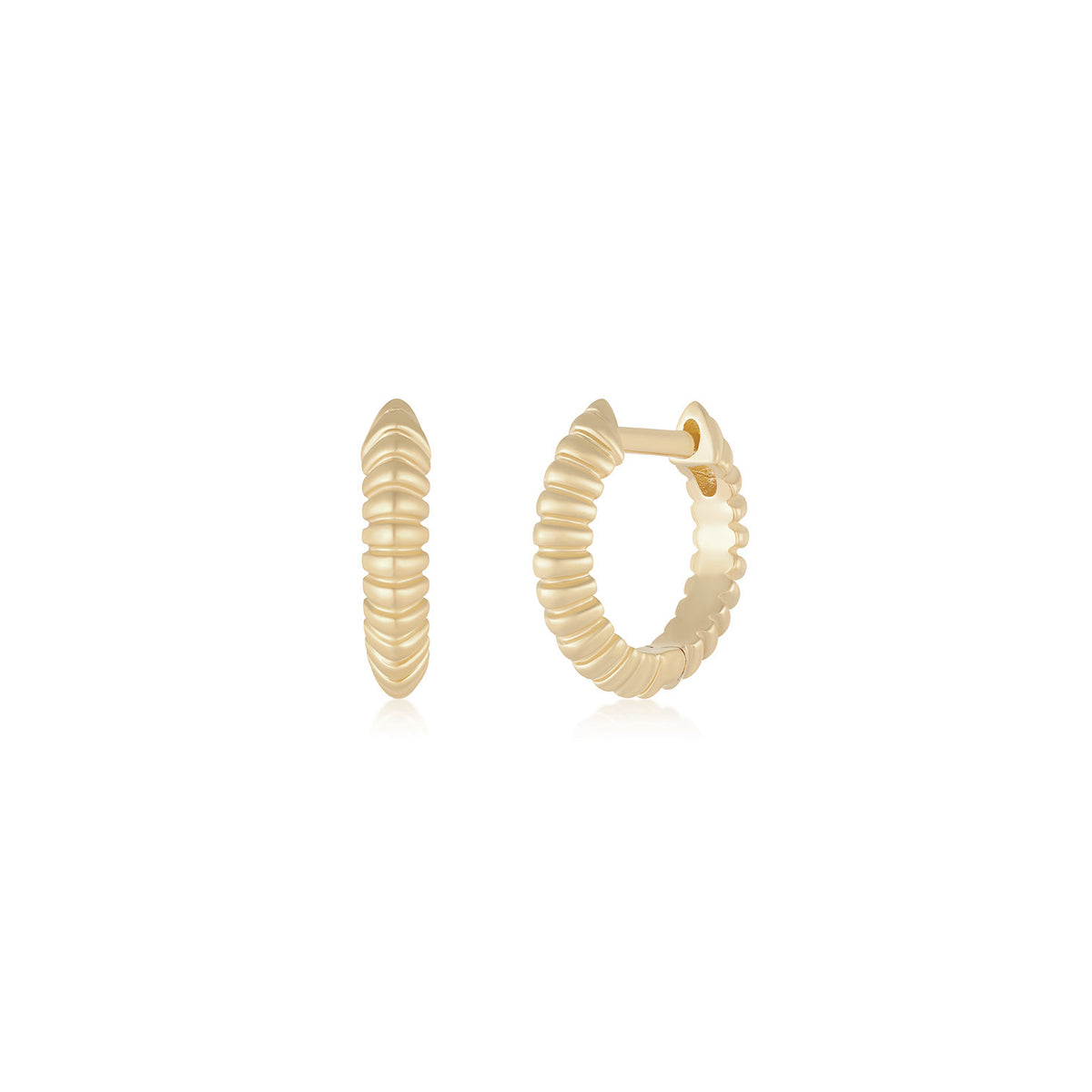 Gold Fluted Knife Edge Mini Huggie Earrings