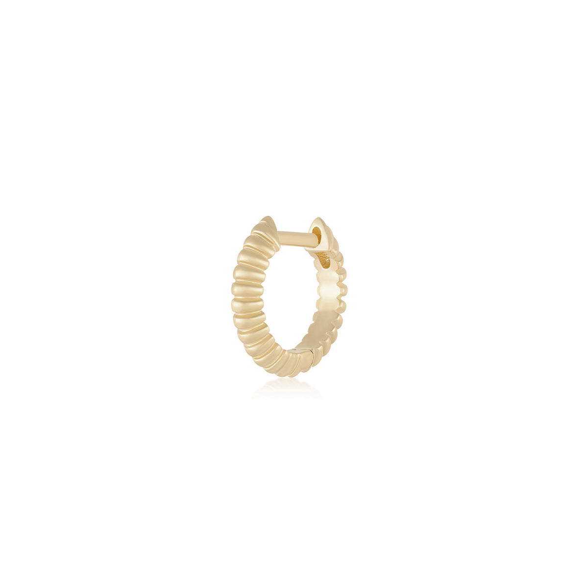 Gold Fluted Knife Edge Mini Huggie Earrings