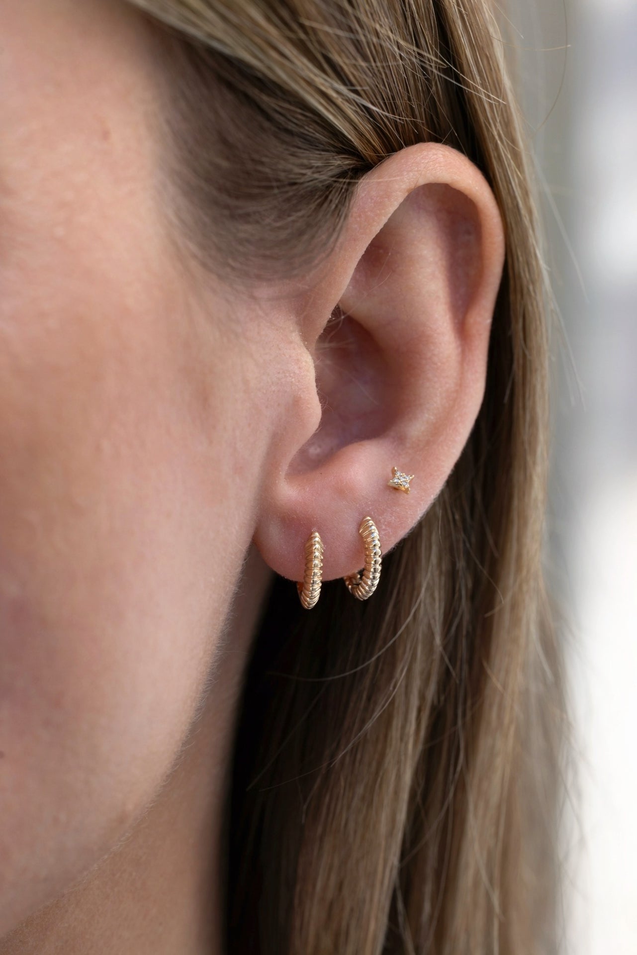 Gold Fluted Knife Edge Mini Huggie Earrings