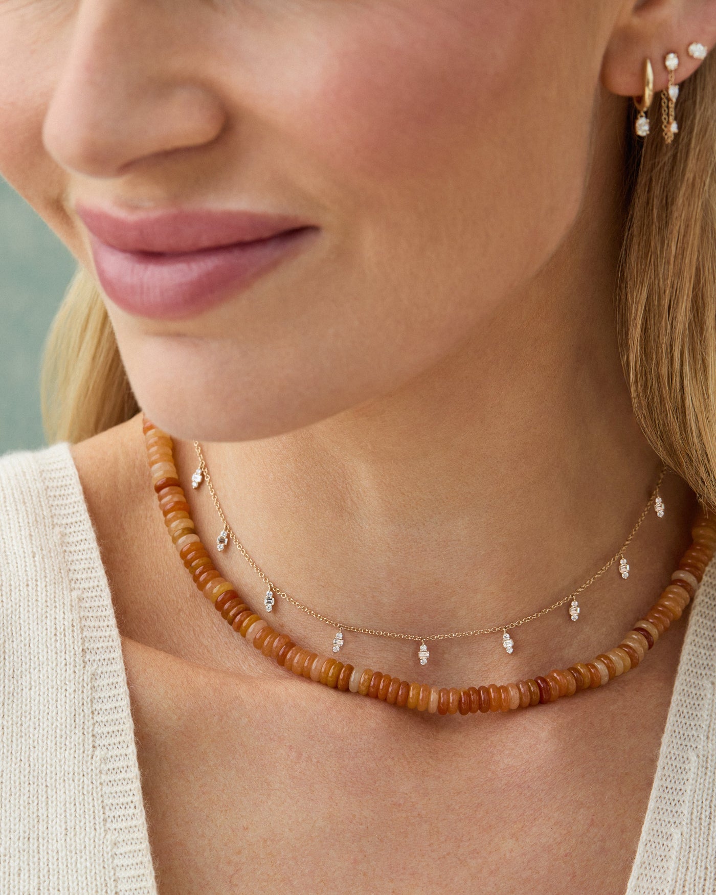 Amber Aventurine Rondelle Bead Necklace
