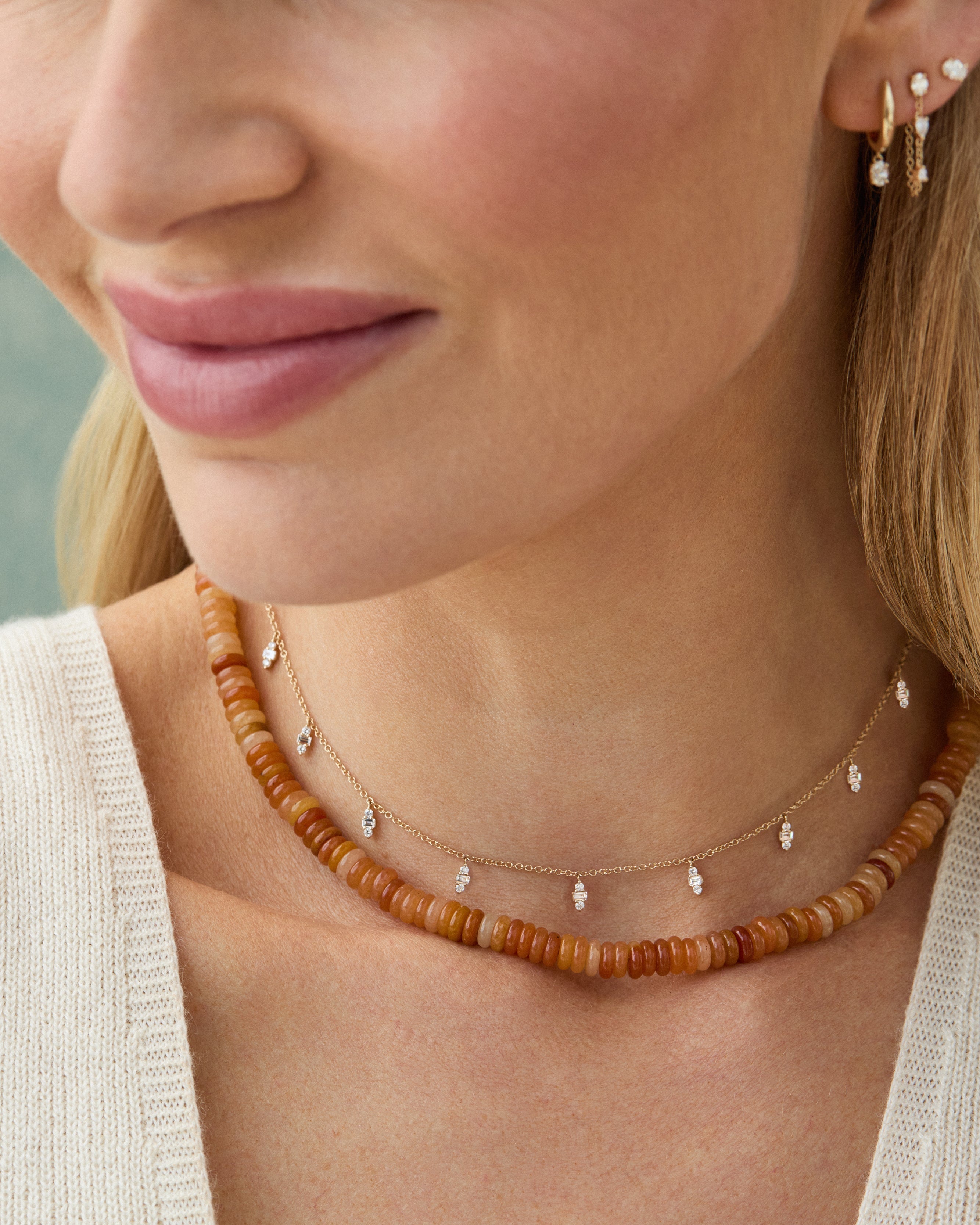 Amber Aventurine Rondelle Bead Necklace