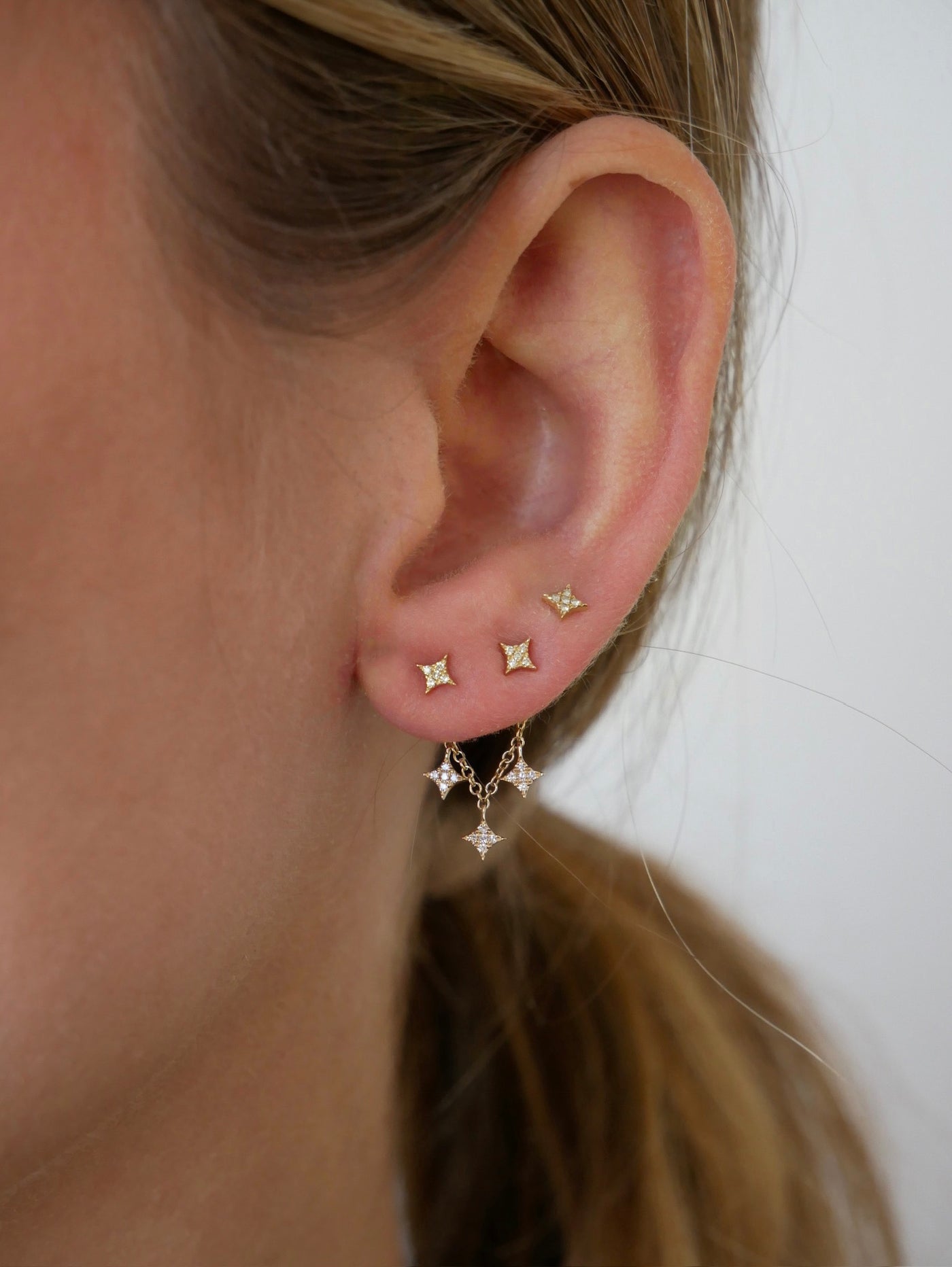 Triple Diamond Sparkle Stud Earring Charm with Sparkle Studs