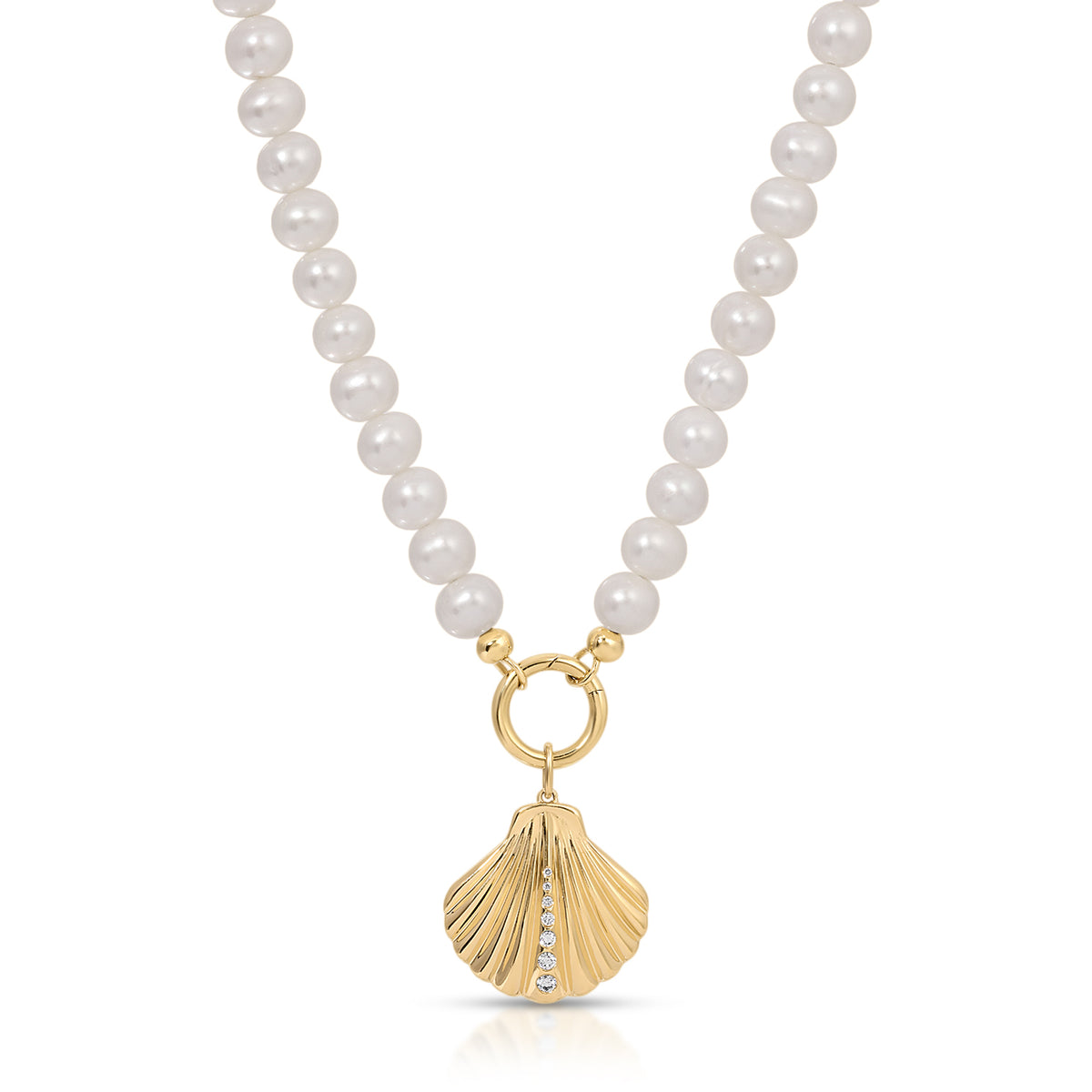 Pearl Enhanced Necklace with Jumbo Shell Charm