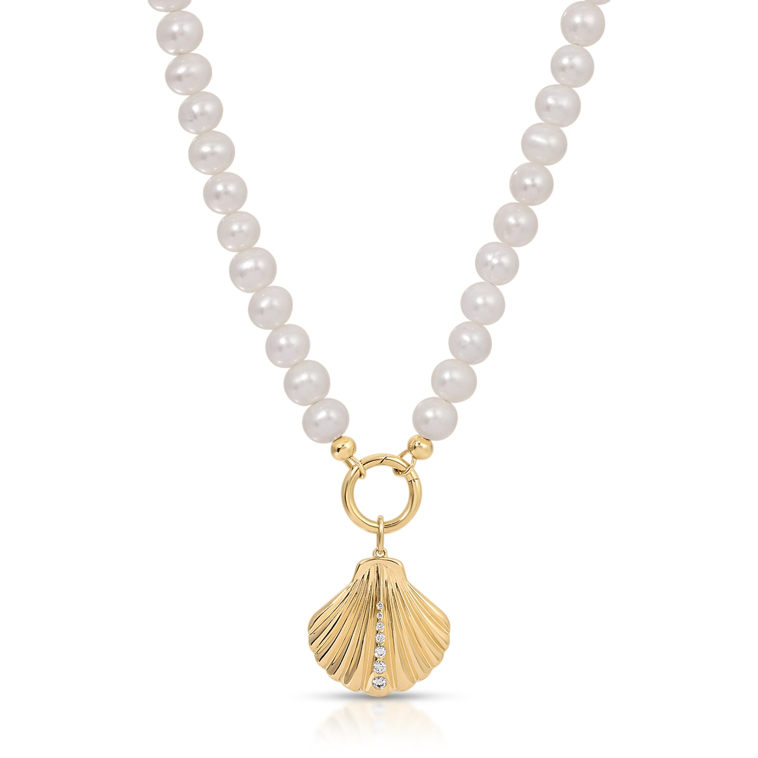 Pearl Enhanced Necklace with Jumbo Shell Charm