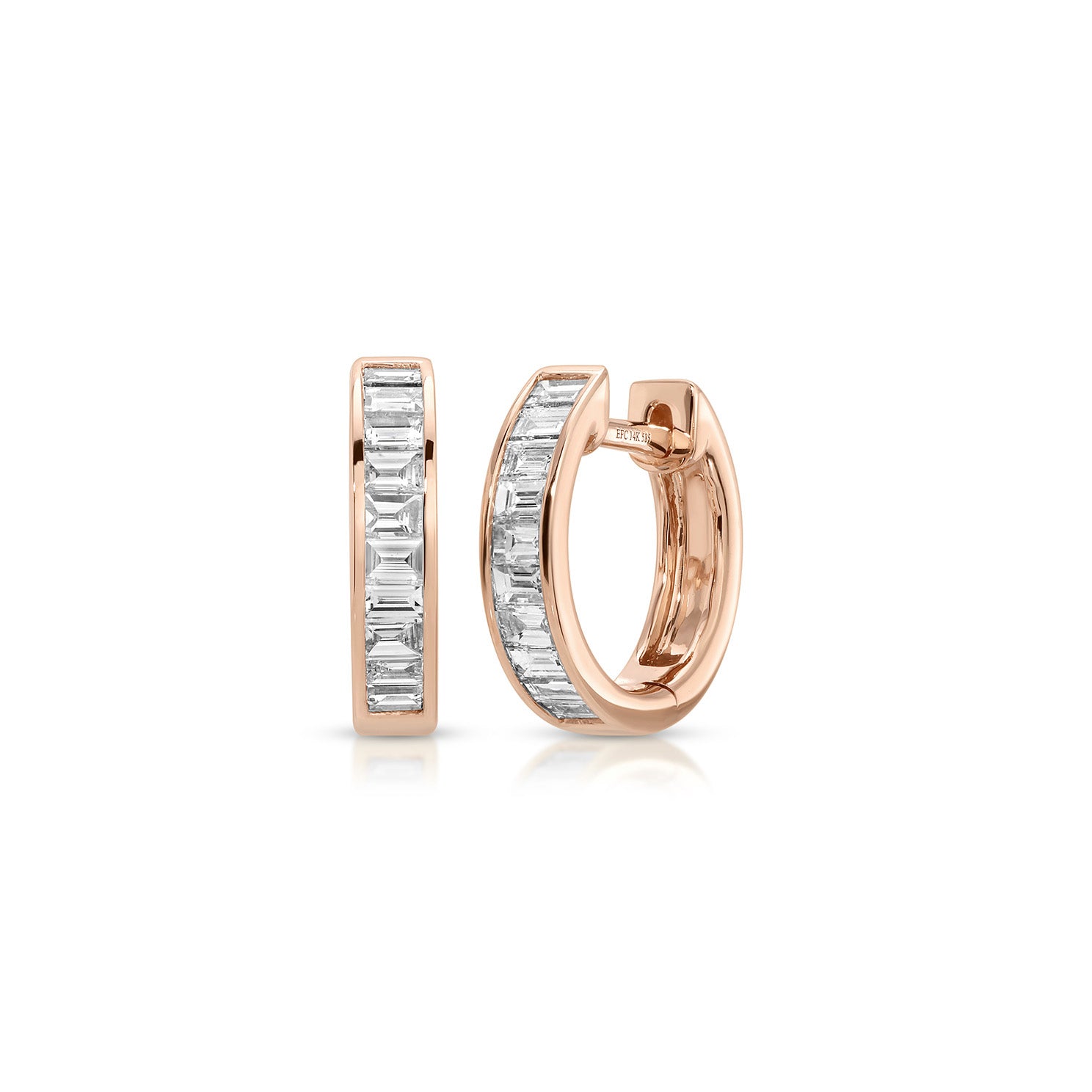 Channel Set Diamond Baguette  Huggie Earrings