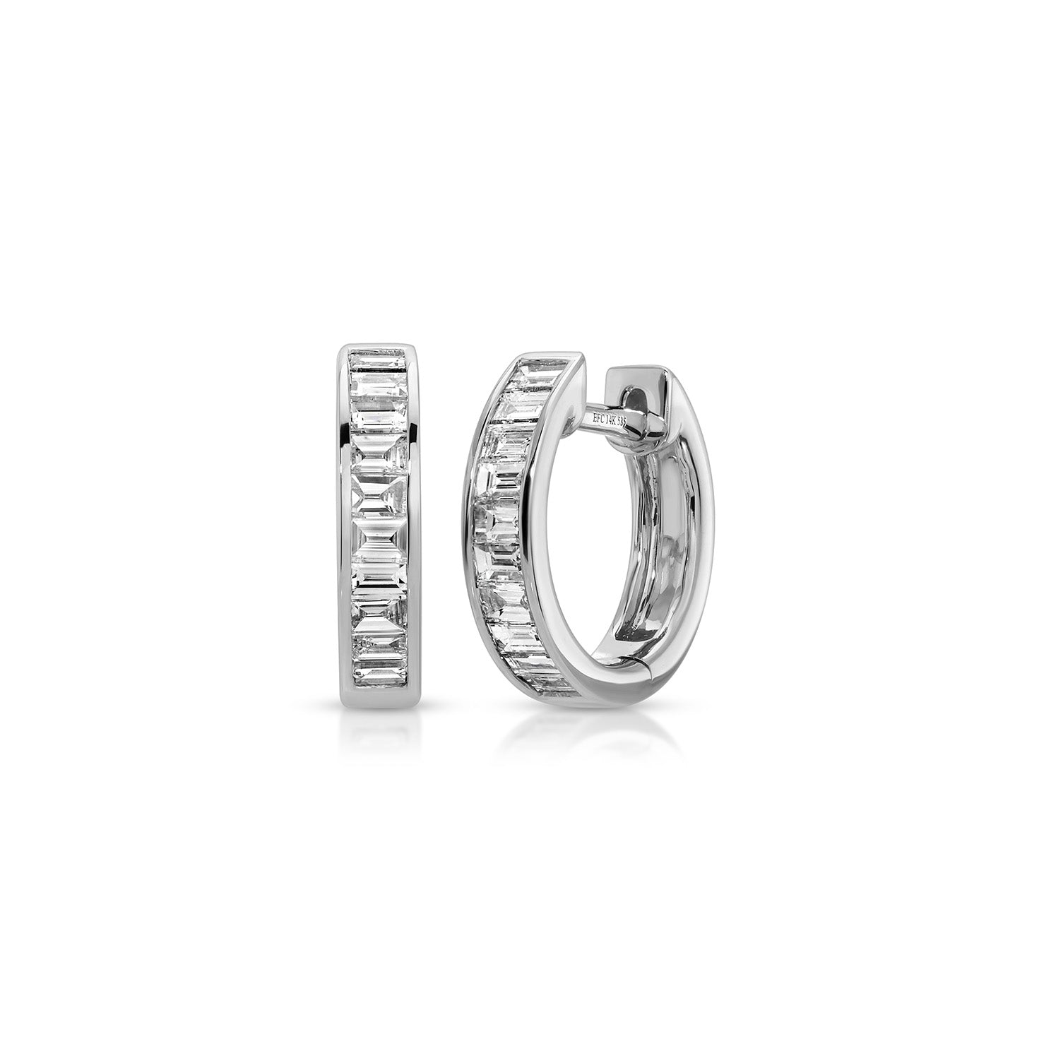 Channel Set Diamond Baguette  Huggie Earrings