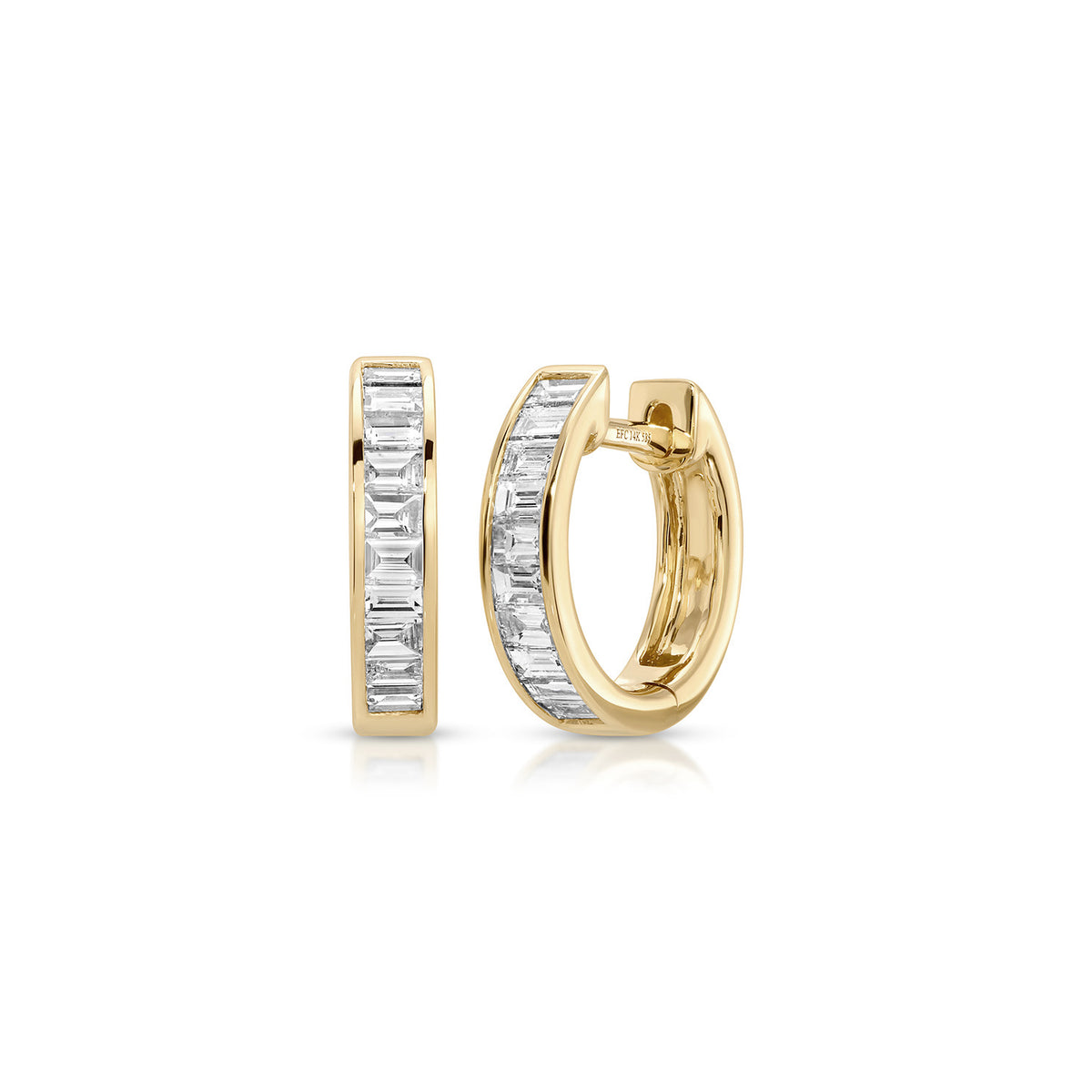 Channel Set Diamond Baguette Huggie Earrings