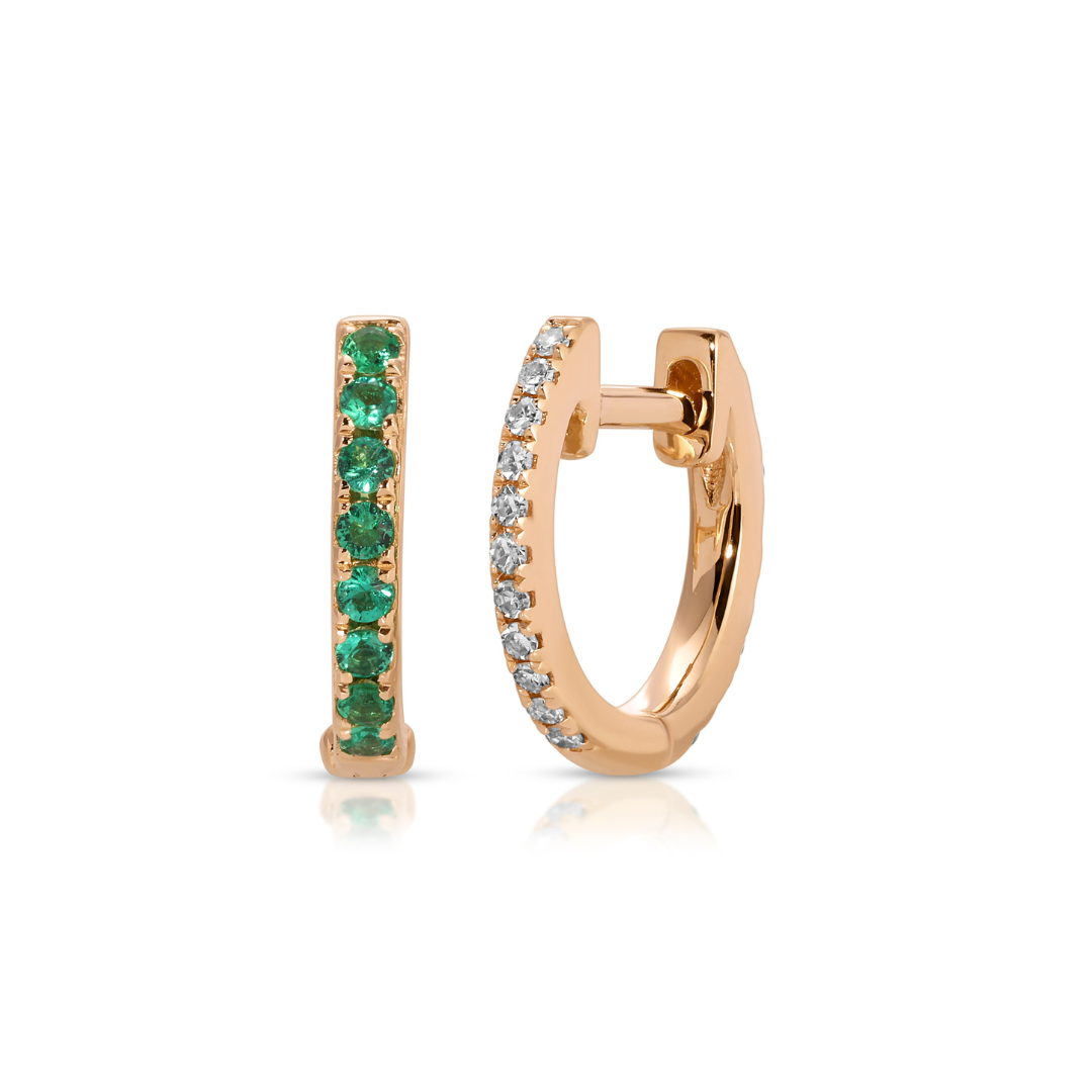 Reversible Diamond And Emerald Mini Huggie Earrings