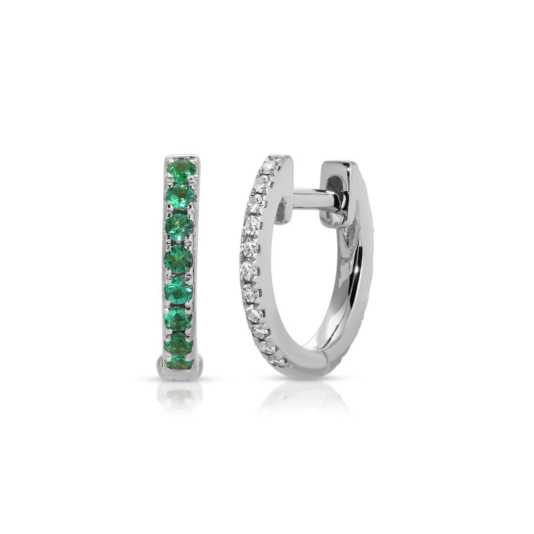 Reversible Diamond And Emerald Mini Huggie Earrings