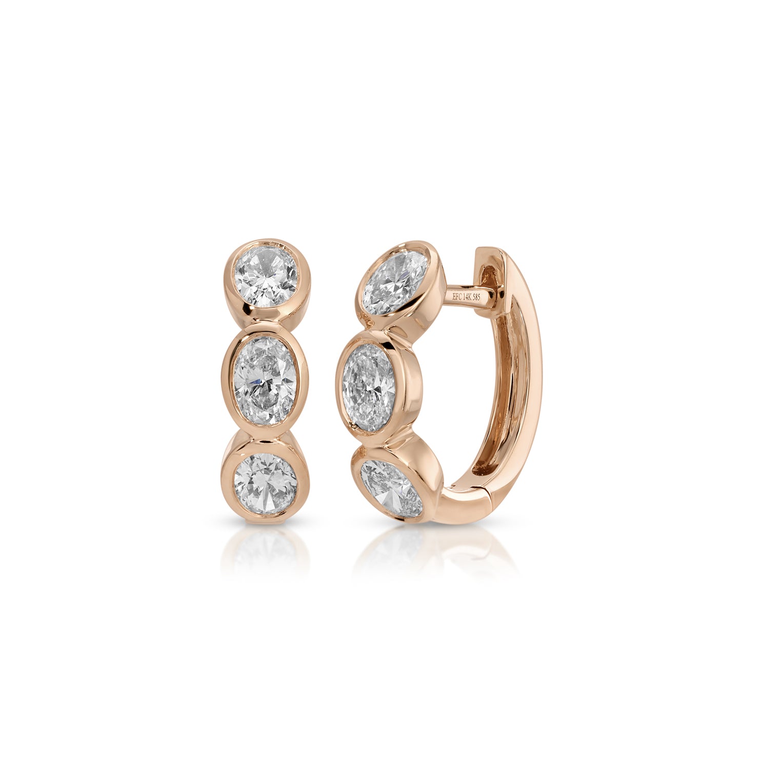 Bezel Set Oval Diamond Huggie Earrings