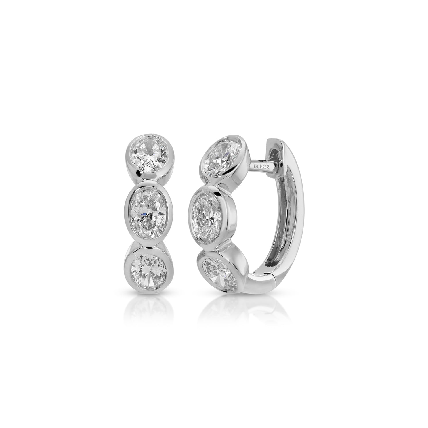 Bezel Set Oval Diamond Huggie Earrings