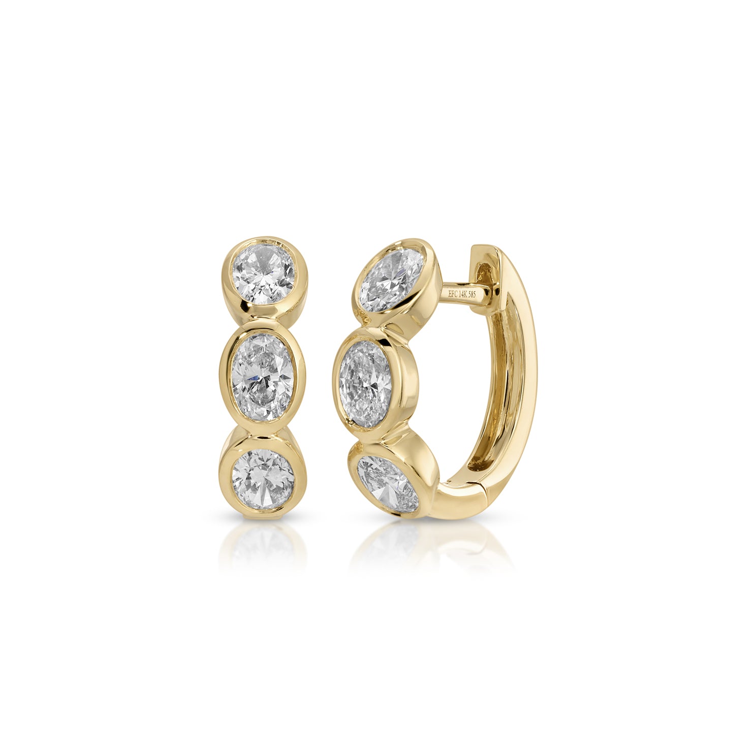 Bezel Set Oval Diamond Huggie Earrings