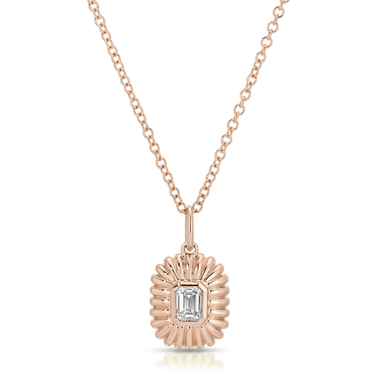 Fluted Emerald Cut Diamond Necklace