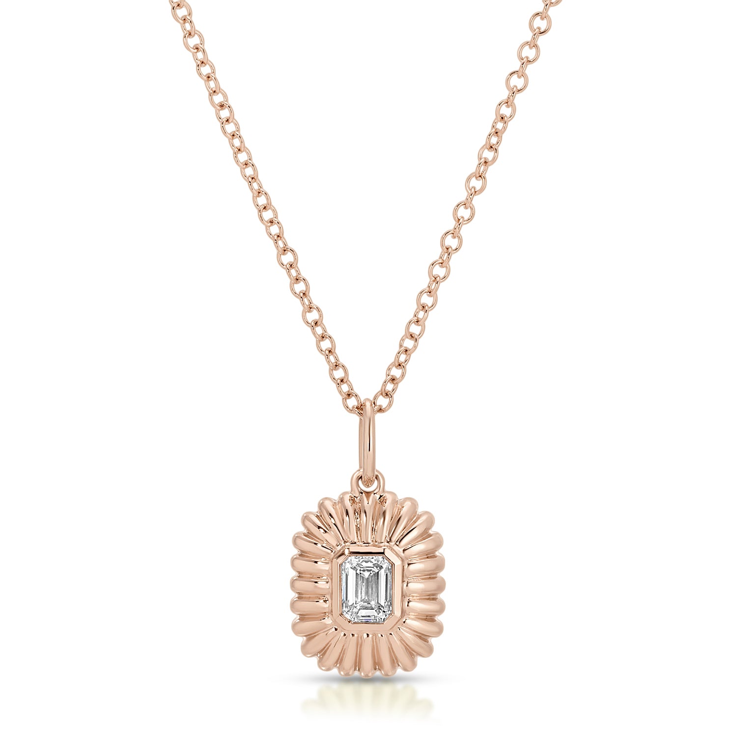Fluted Emerald Cut Diamond Necklace