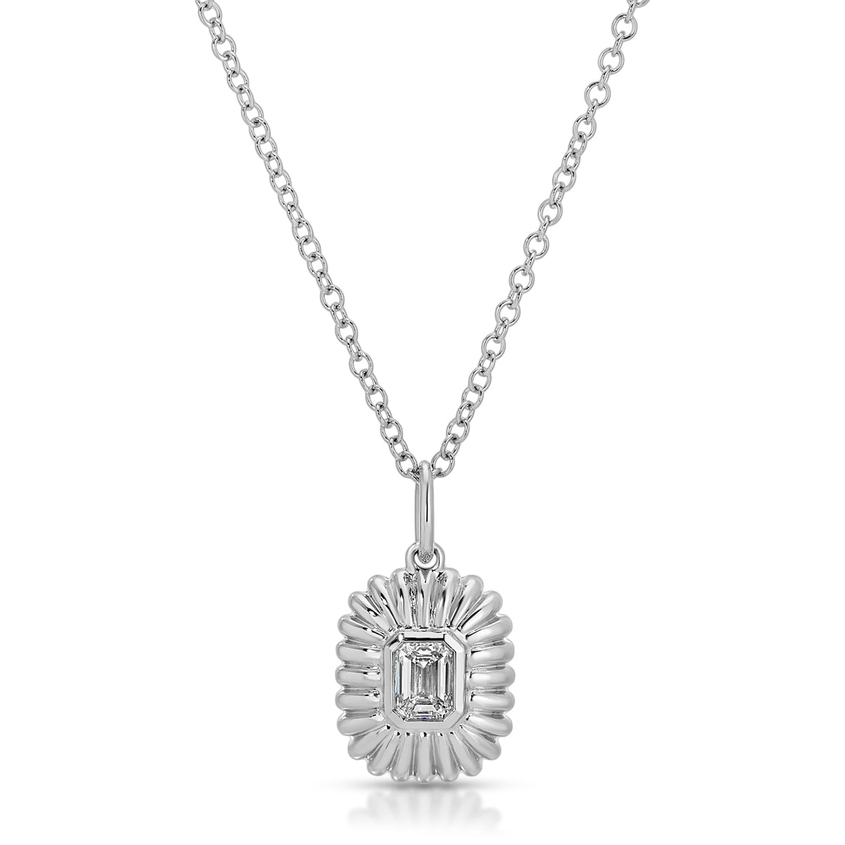 Fluted Emerald Cut Diamond Necklace