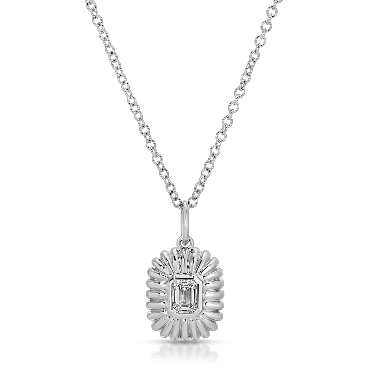 Fluted Emerald Cut Diamond Necklace
