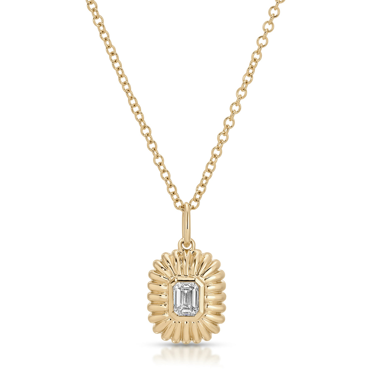Fluted Emerald Cut Diamond Necklace