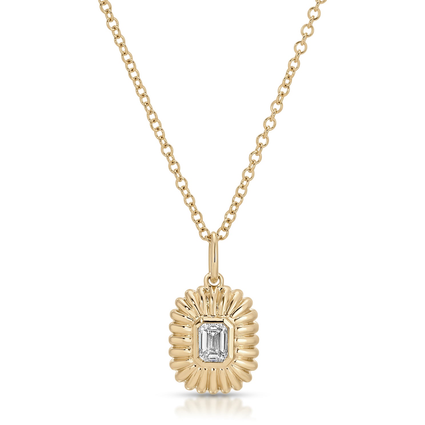 Fluted Emerald Cut Diamond Necklace