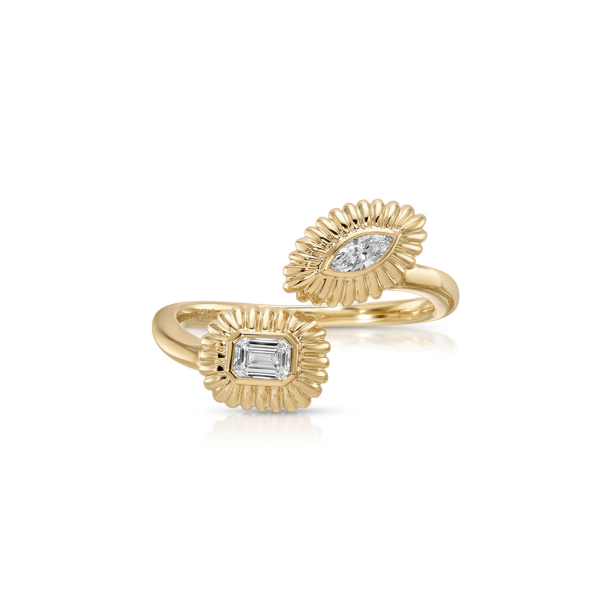 Fluted Emerald Cut And Marquise Diamond Wrap Ring