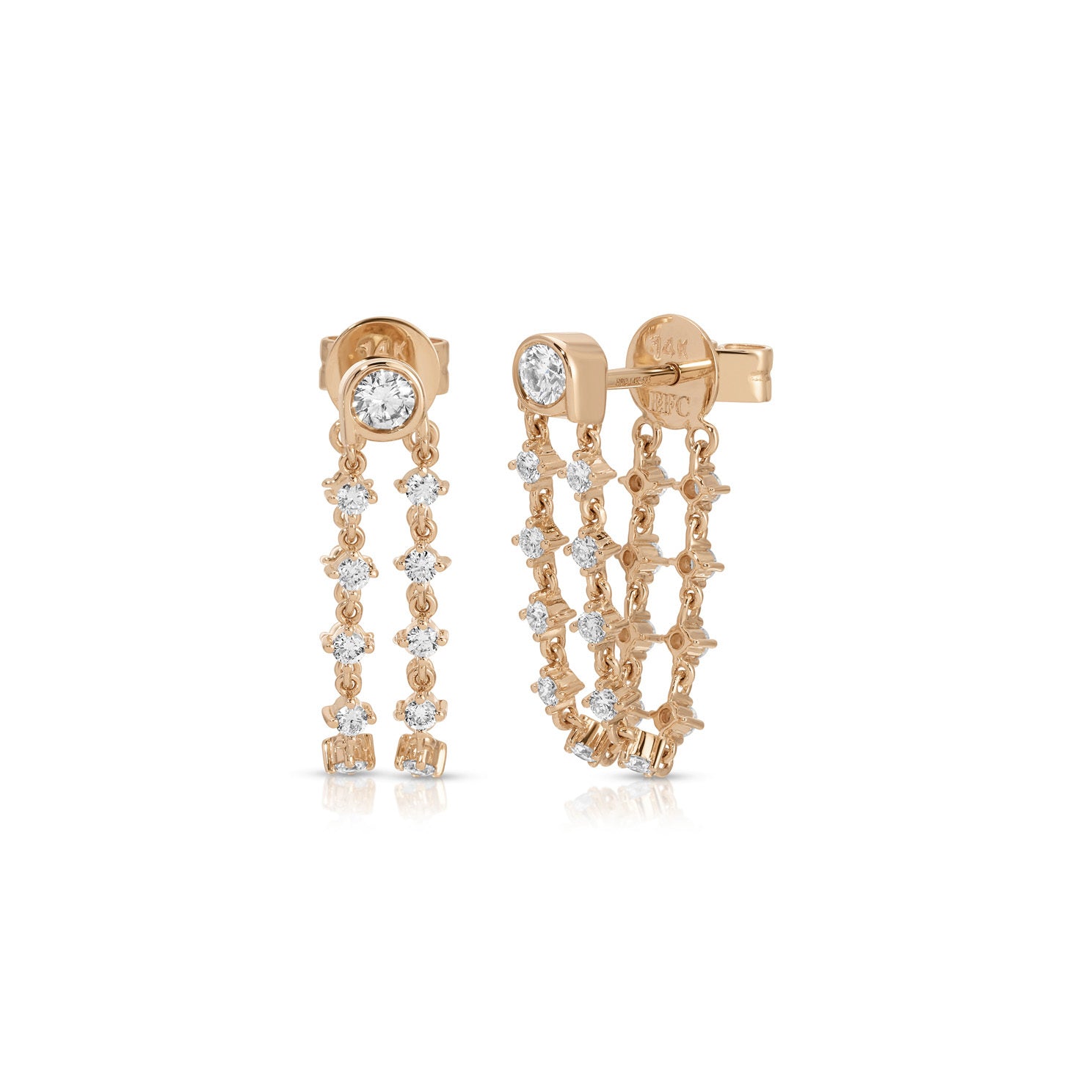 Diamond Bezel Double Chain Stud Earring