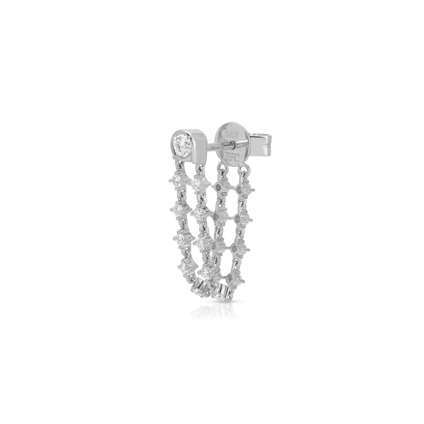 Diamond Bezel Double Chain Stud Earring