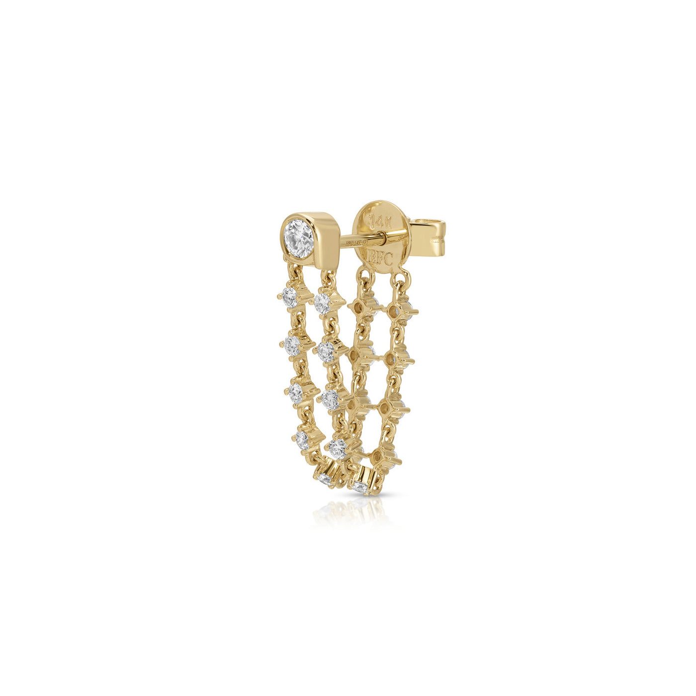 Diamond Bezel Double Chain Stud Earring