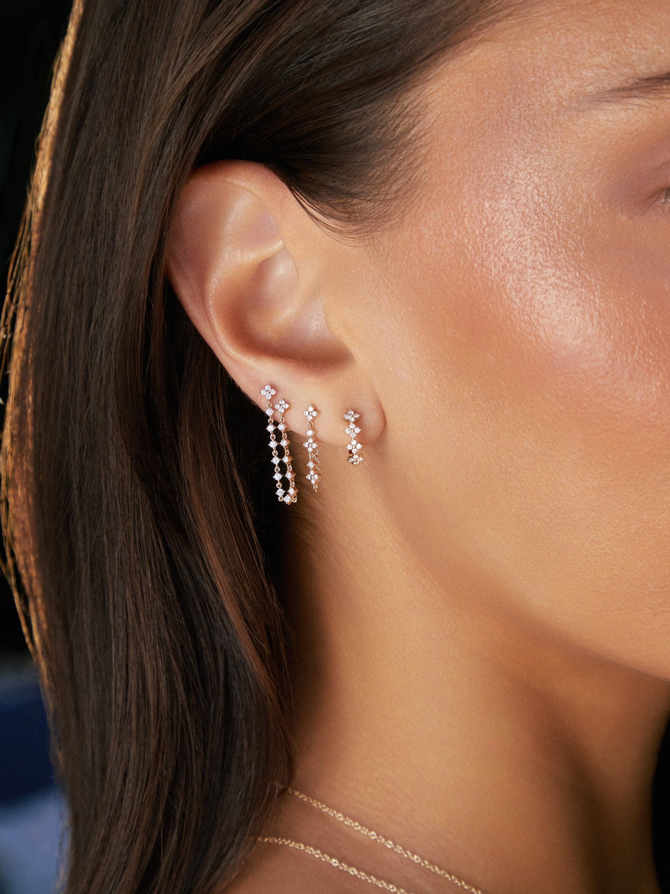 Diamond Fleur Chain Stud Earring