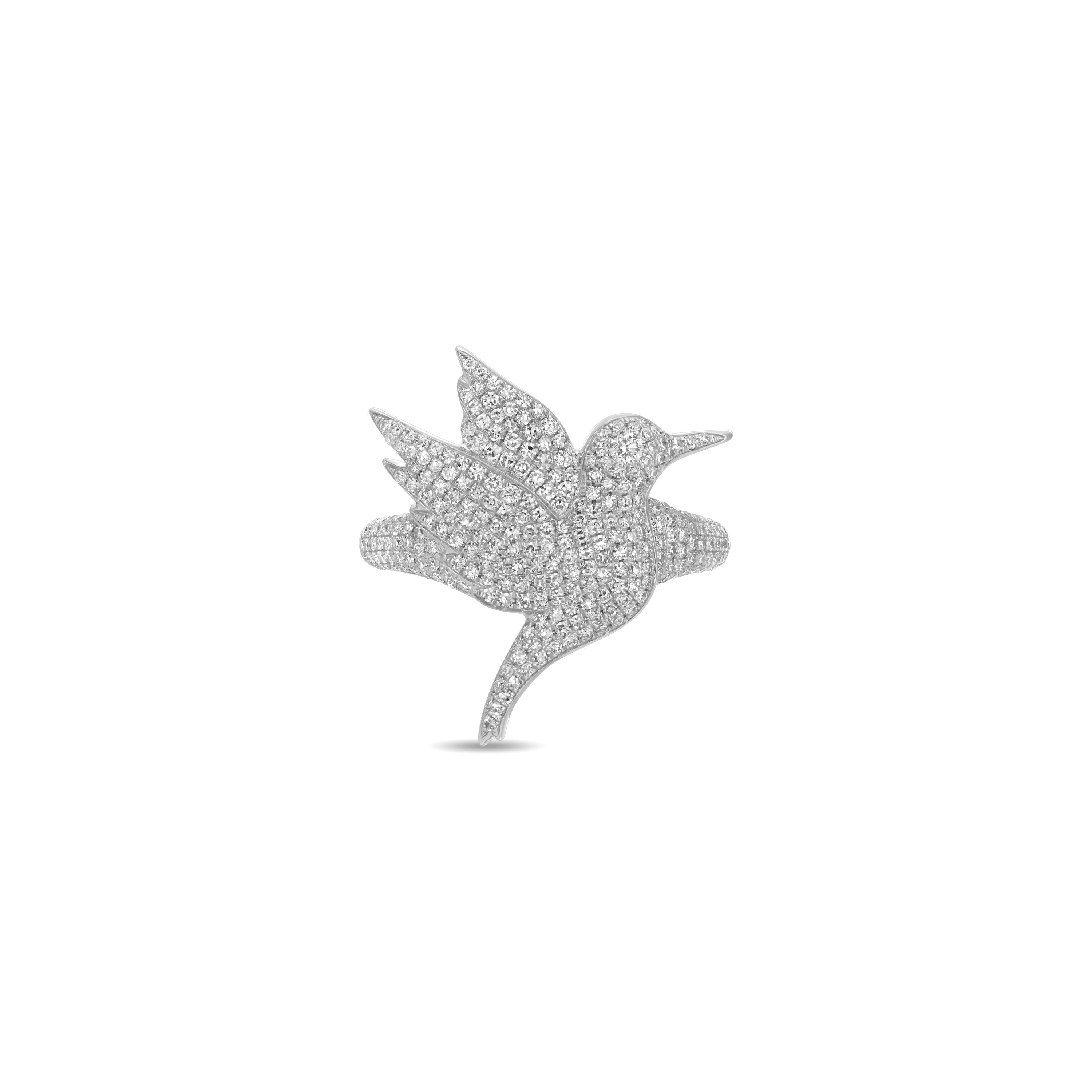 Pave Diamond Hummingbird Pinky Ring