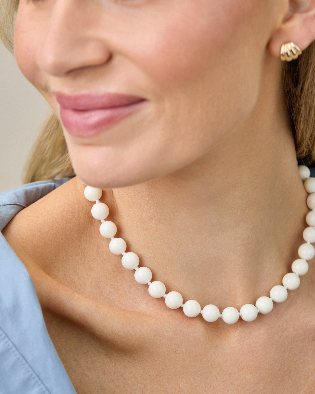 Luna Bead Necklace In White Coral