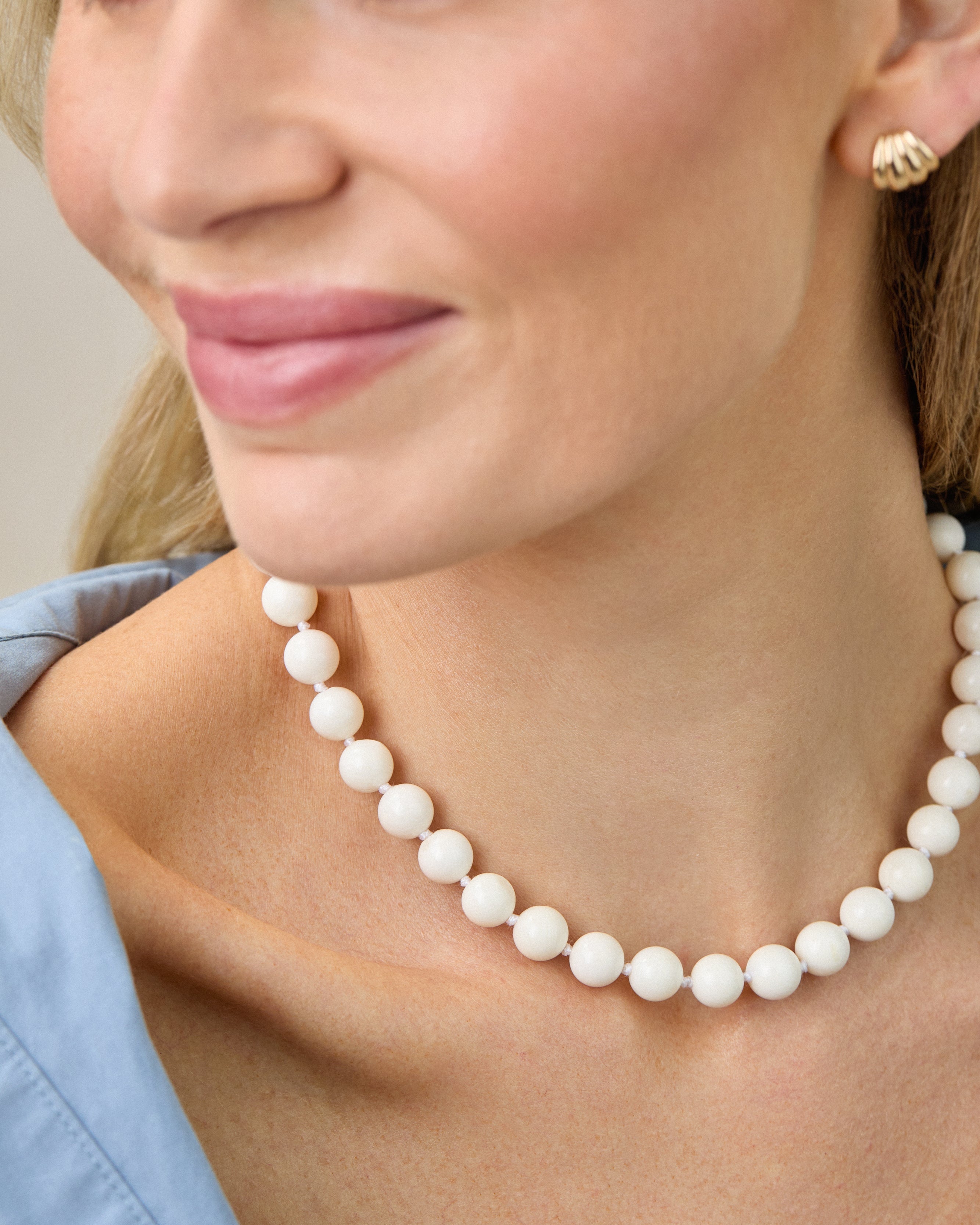 Luna Bead Necklace In White Coral