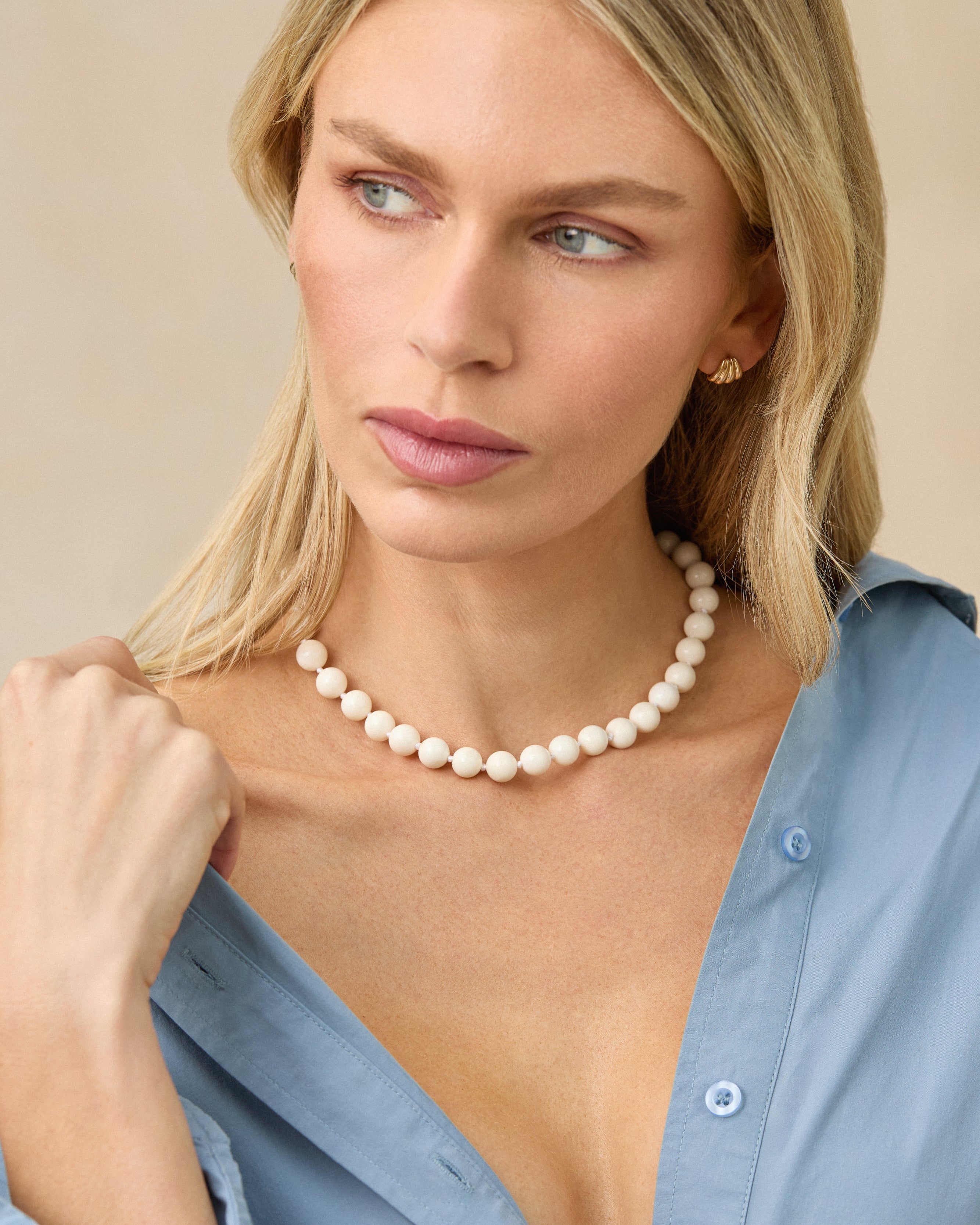 Luna Bead Necklace In White Coral