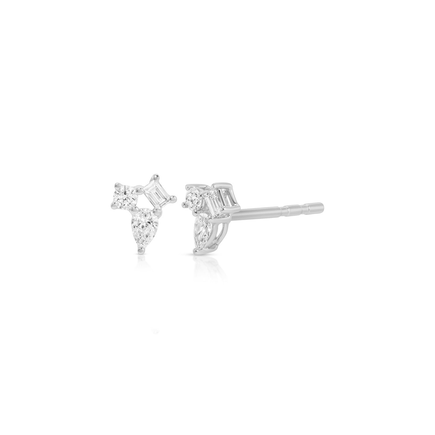 Mini Triple Diamond Cluster Stud Earrings