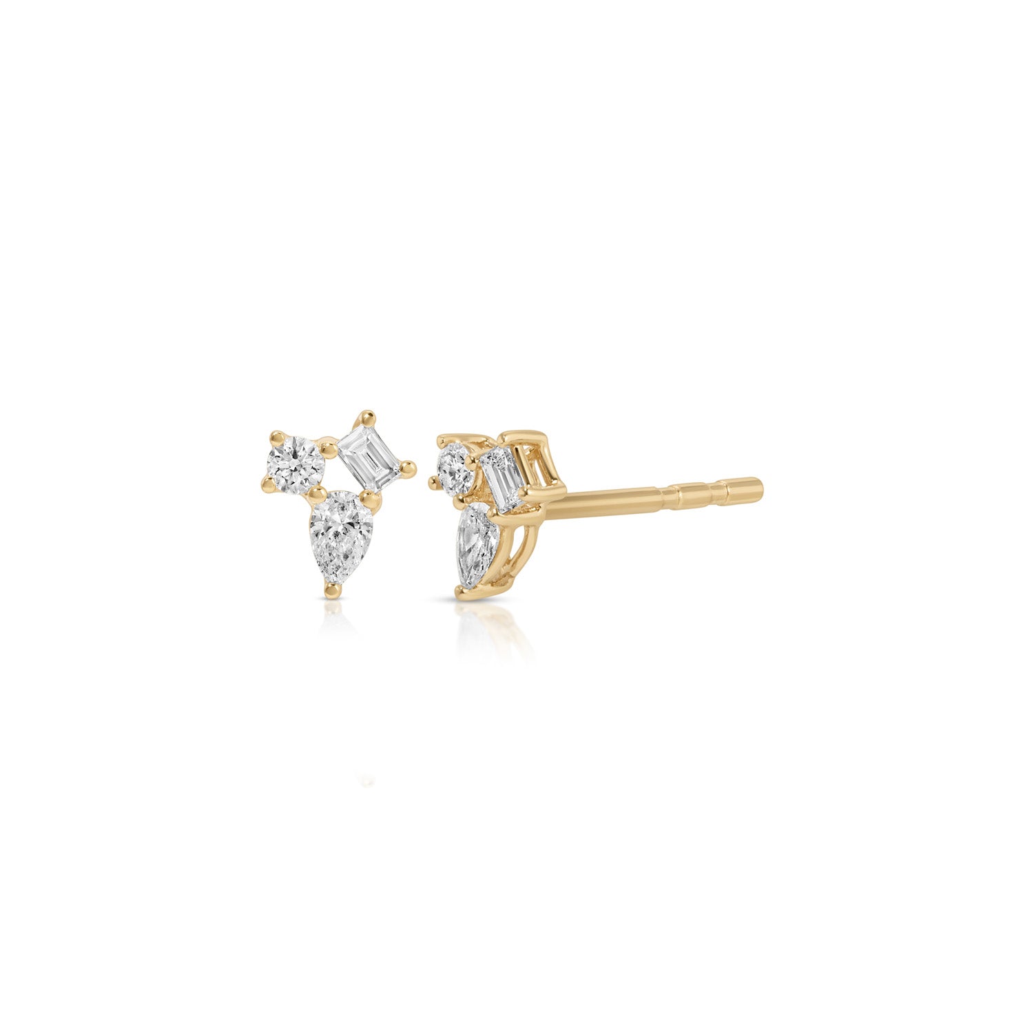 Mini Triple Diamond Cluster Stud Earrings
