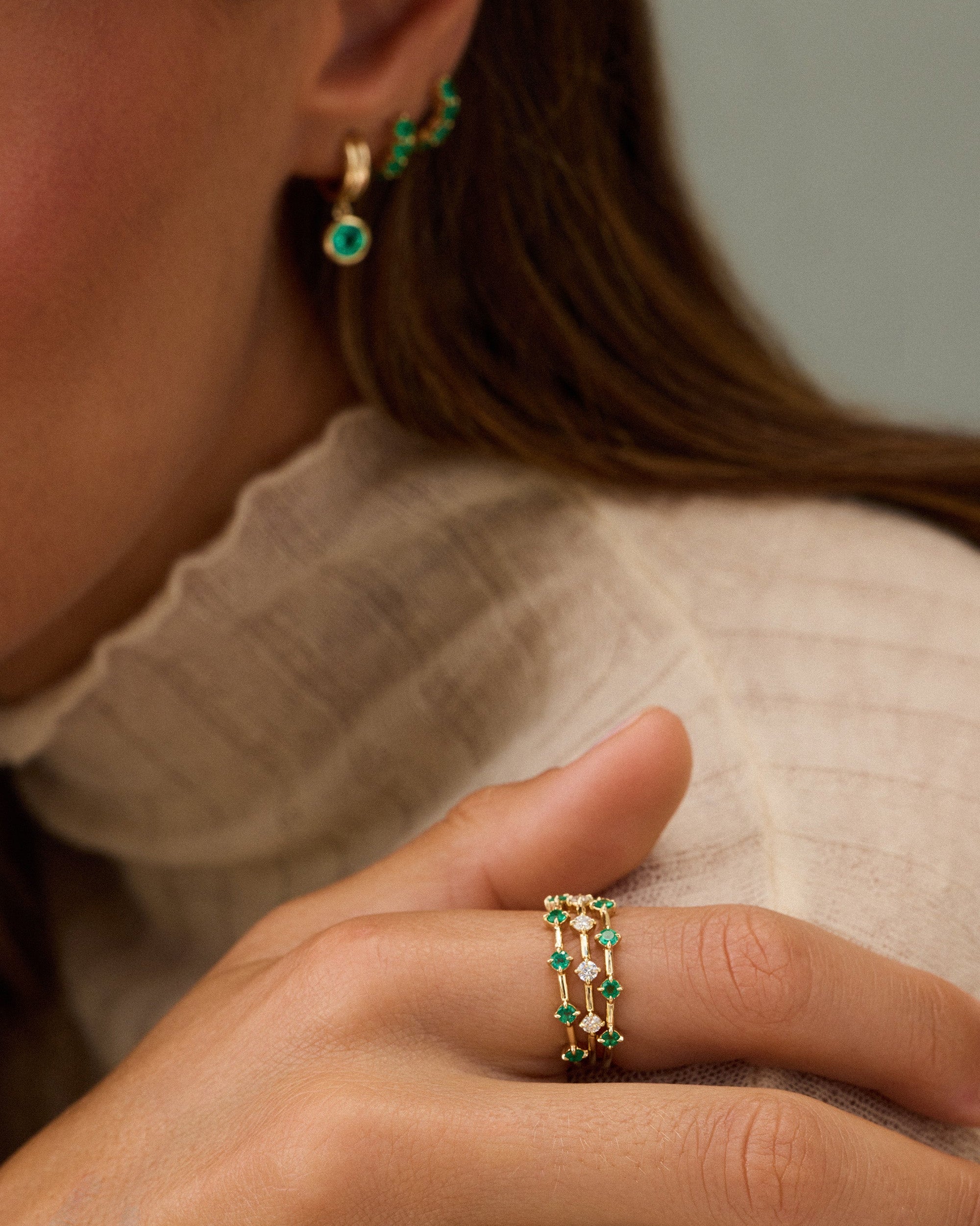 Emerald Compass Stack Ring