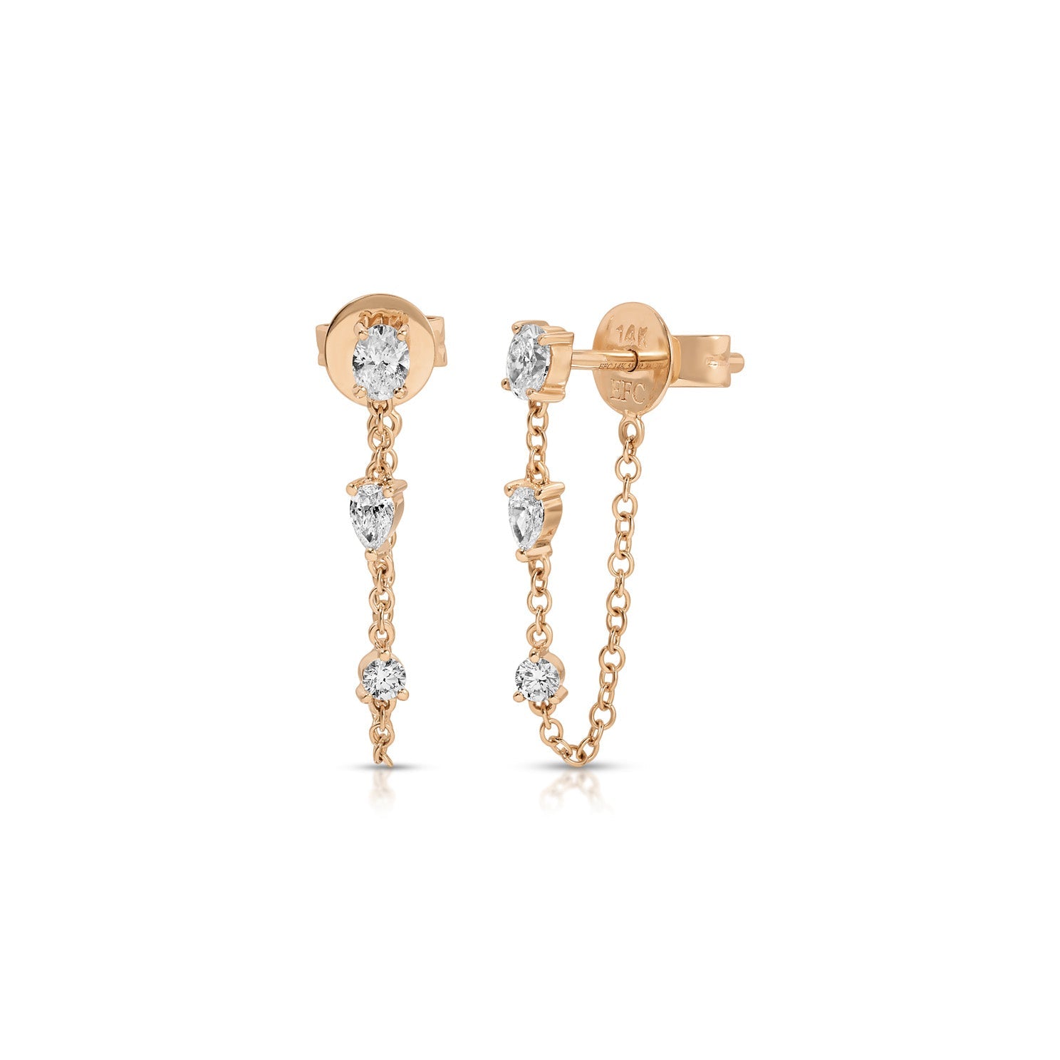 Mixed Shape Diamond Chain Stud Earrings